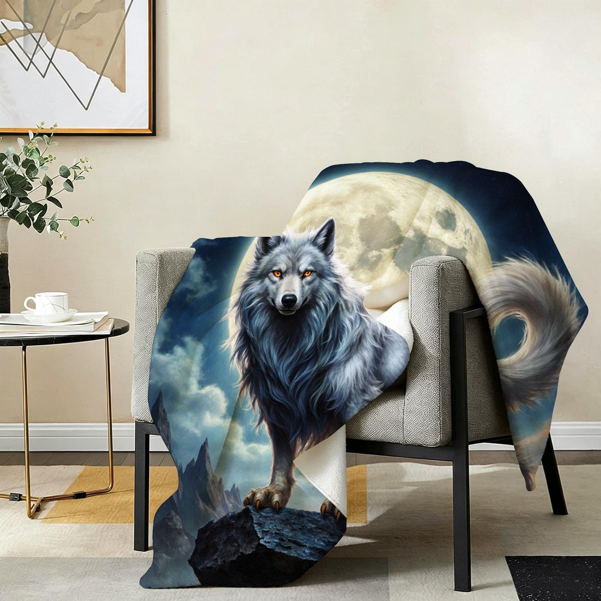 Mantas 3D 220x240cm Lobo Lunar Franela Frazada para Cama 150-A367