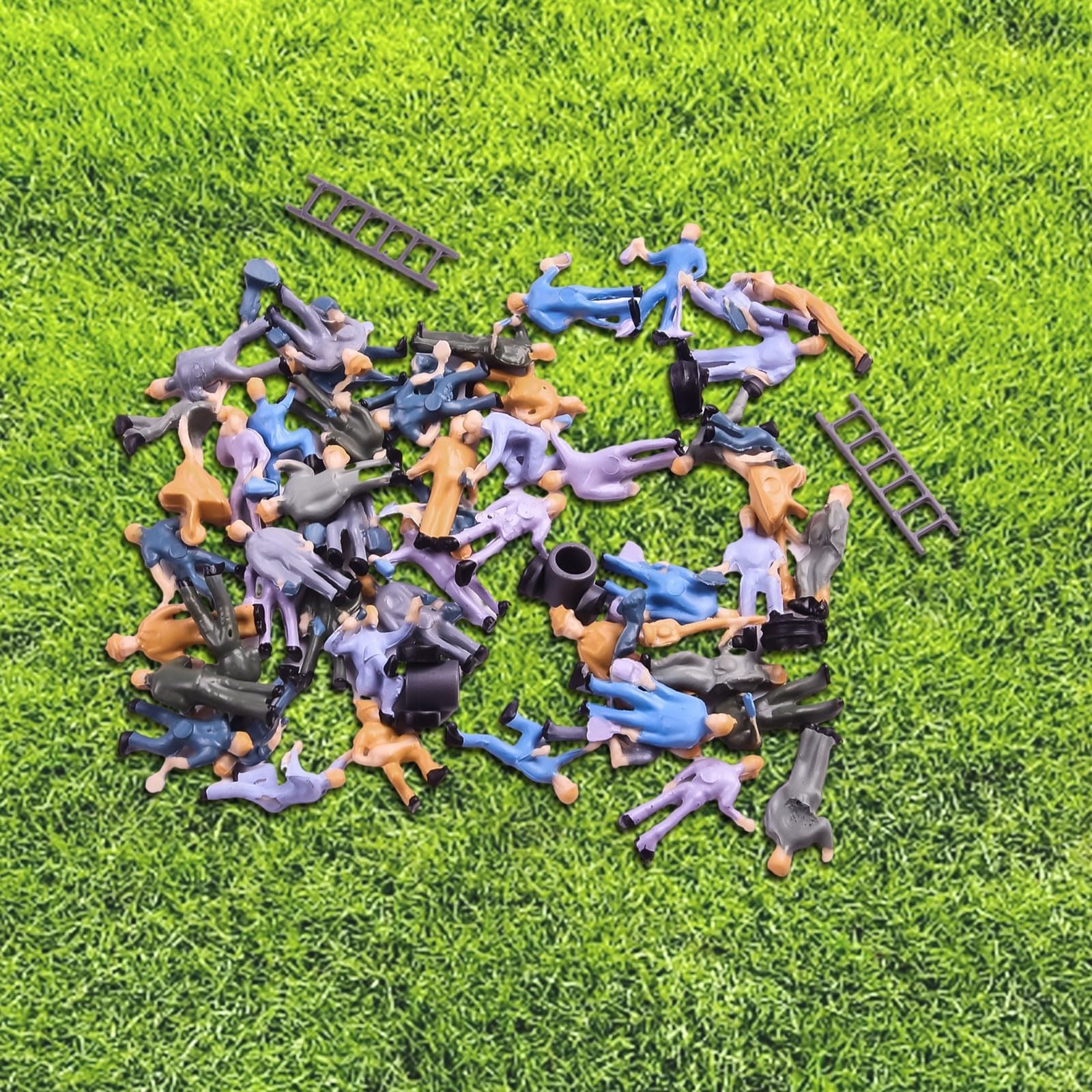 50Pcs 1:87 HO Scale Railway Model Worker Painted Figures With Bucket Ladder,For Train Scene Layout Landscape Sand Table Model,Making Decoration