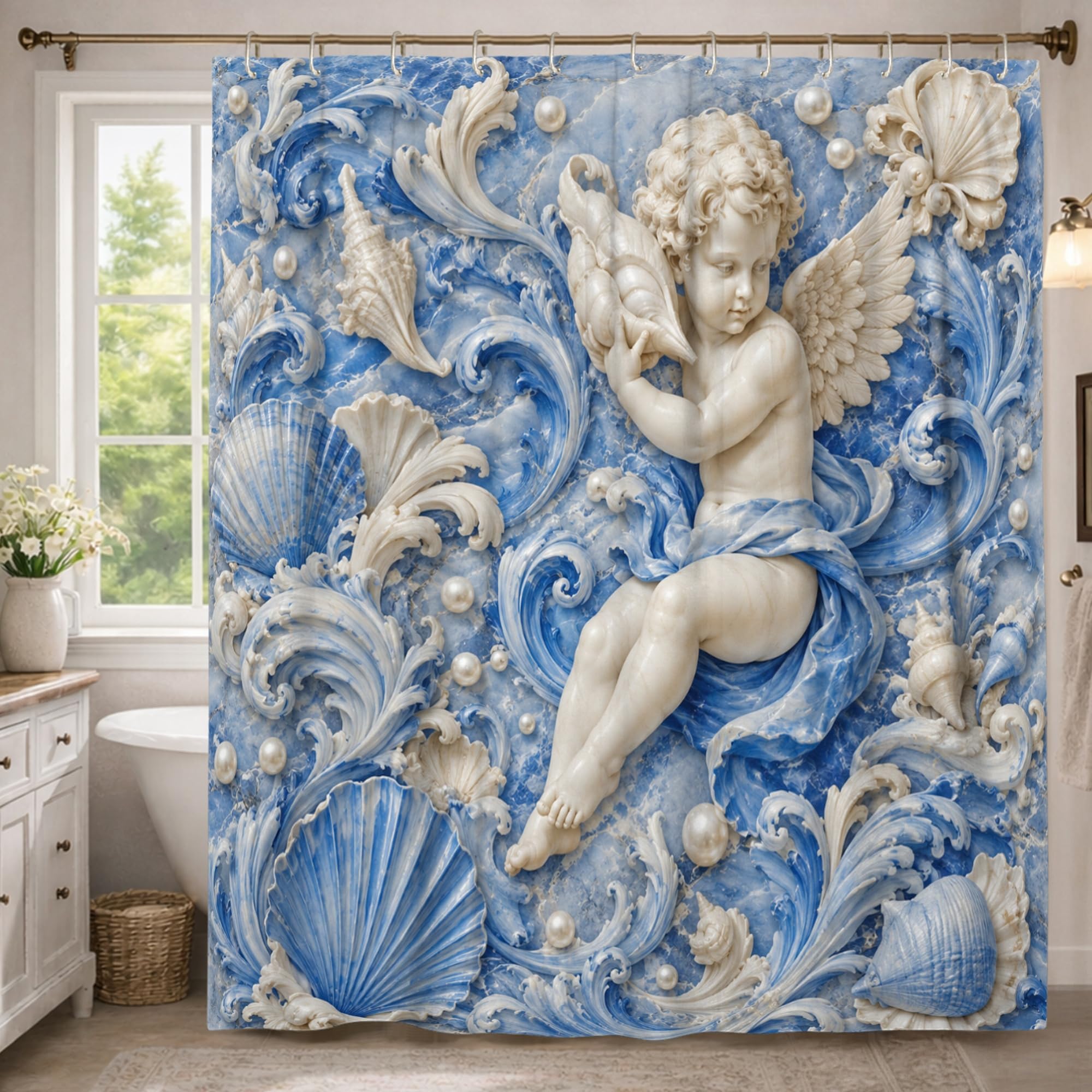 Rideau de douche extra long bleu 183 x 243 toile impérméable