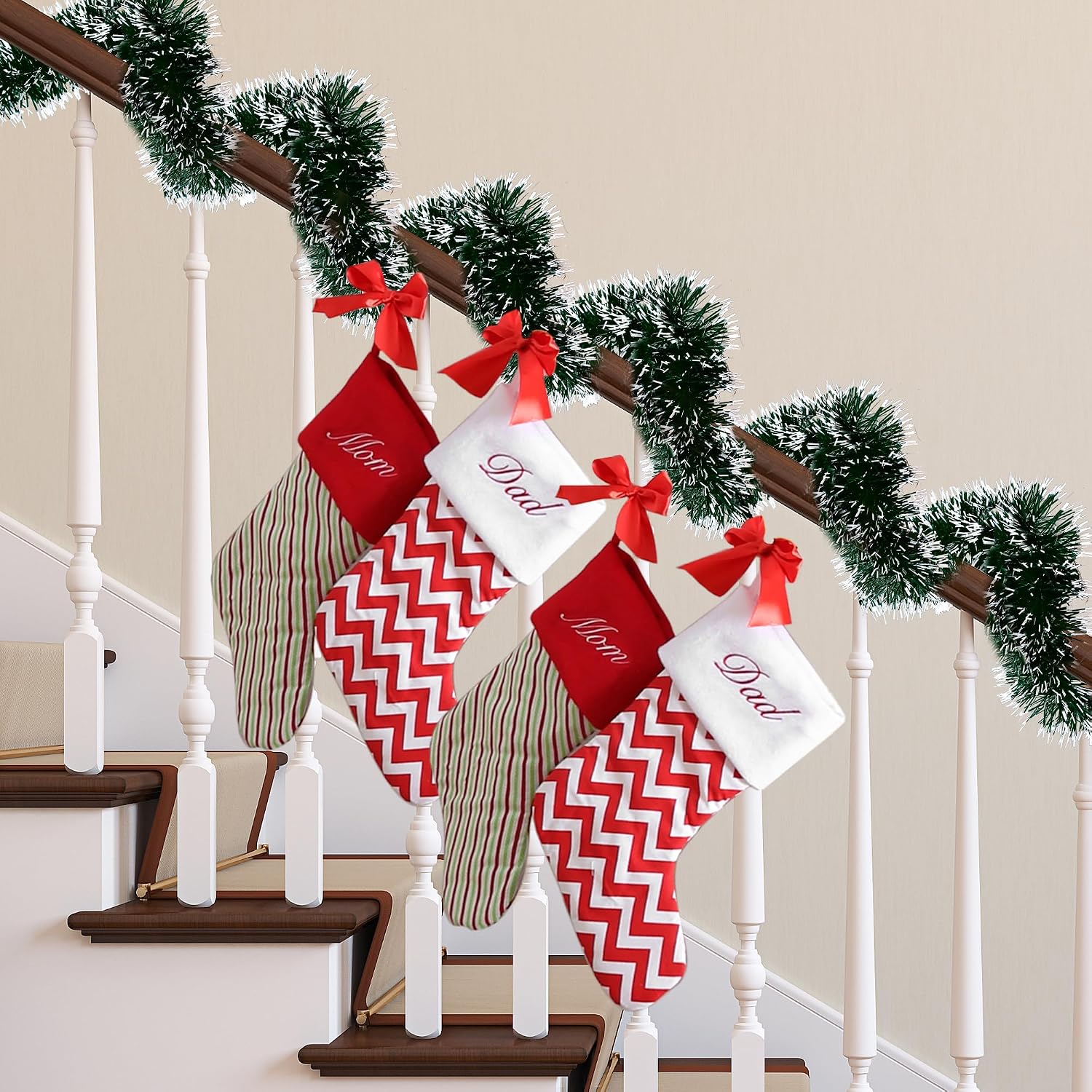 Sggvecsy 49.2Ft Christmas Green and White Tinsel Garland Xmas Tree Decorations Christmas Metallic Twist Garland Ceiling Hanging Decorations for New Year Party Birthday Holiday Indoor Outdoor Supplies image 4