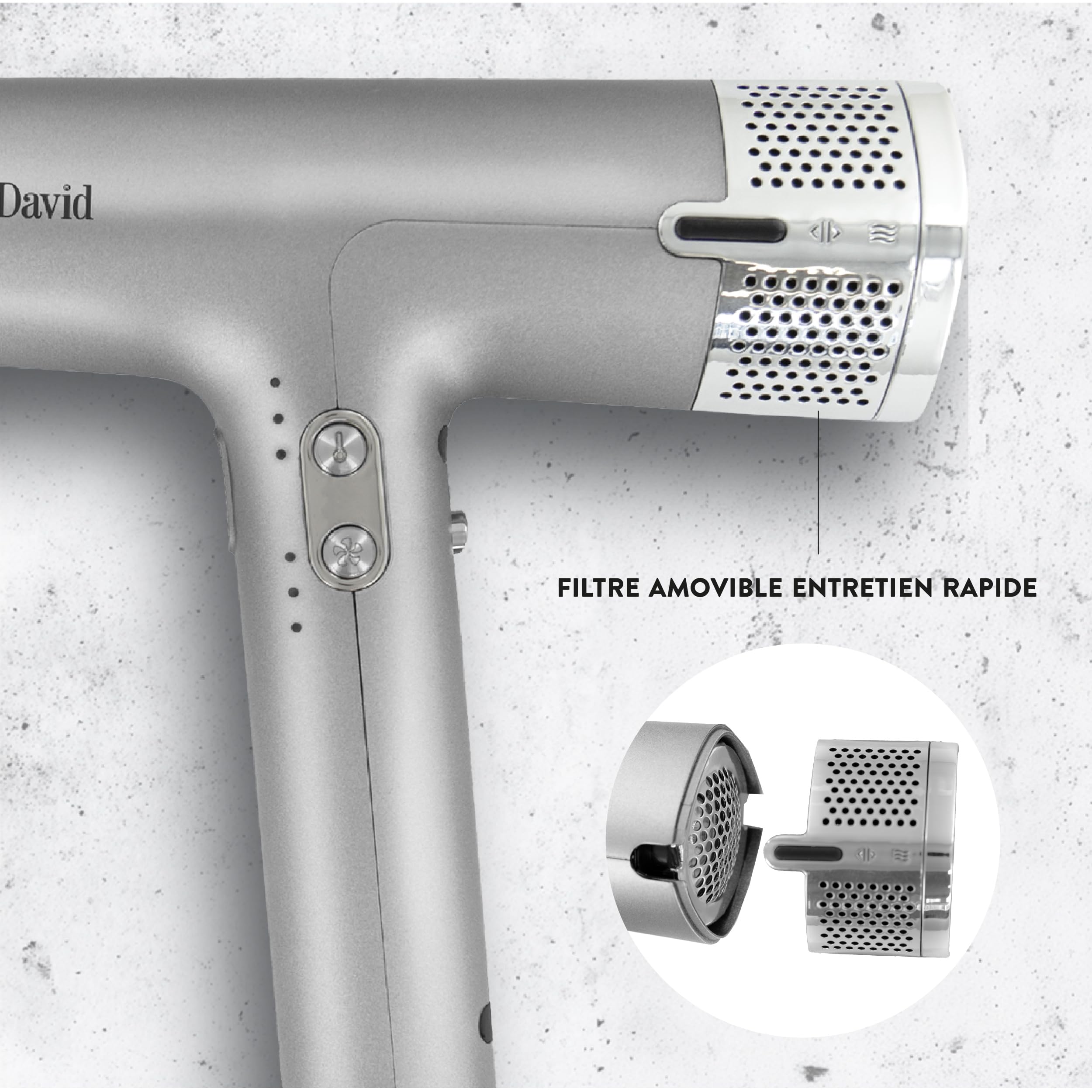 Jean-Louis David - Sèche Cheveux Nouvelle Génération - Moteur Digital BLDC Ultra Compact - 3 Accessoires Magnétiques - Lissage Brushing Boucles - Coiffure Professionnelle - Séchage Optimal