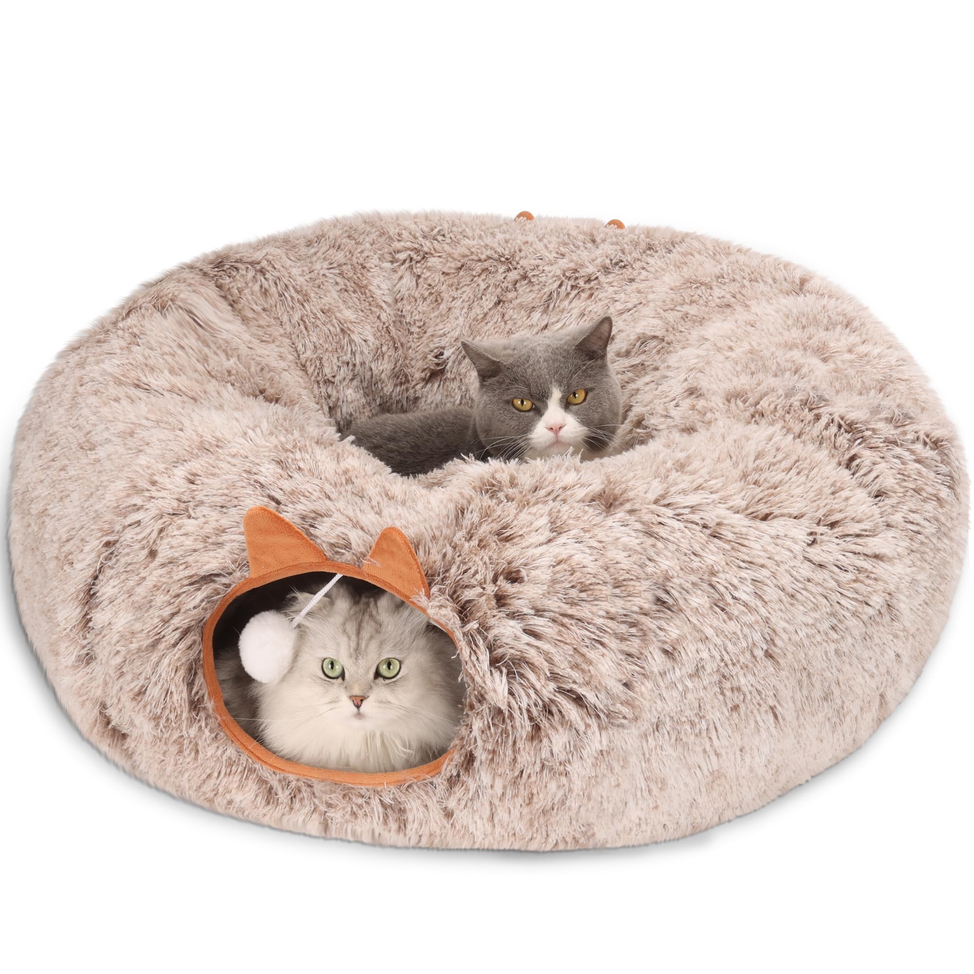 Cama tipo túnel para gatos de interior, suave felpa Peekaboo Cat Cueva Donut Túnel para gatitos, cachorros, conejos, hurones