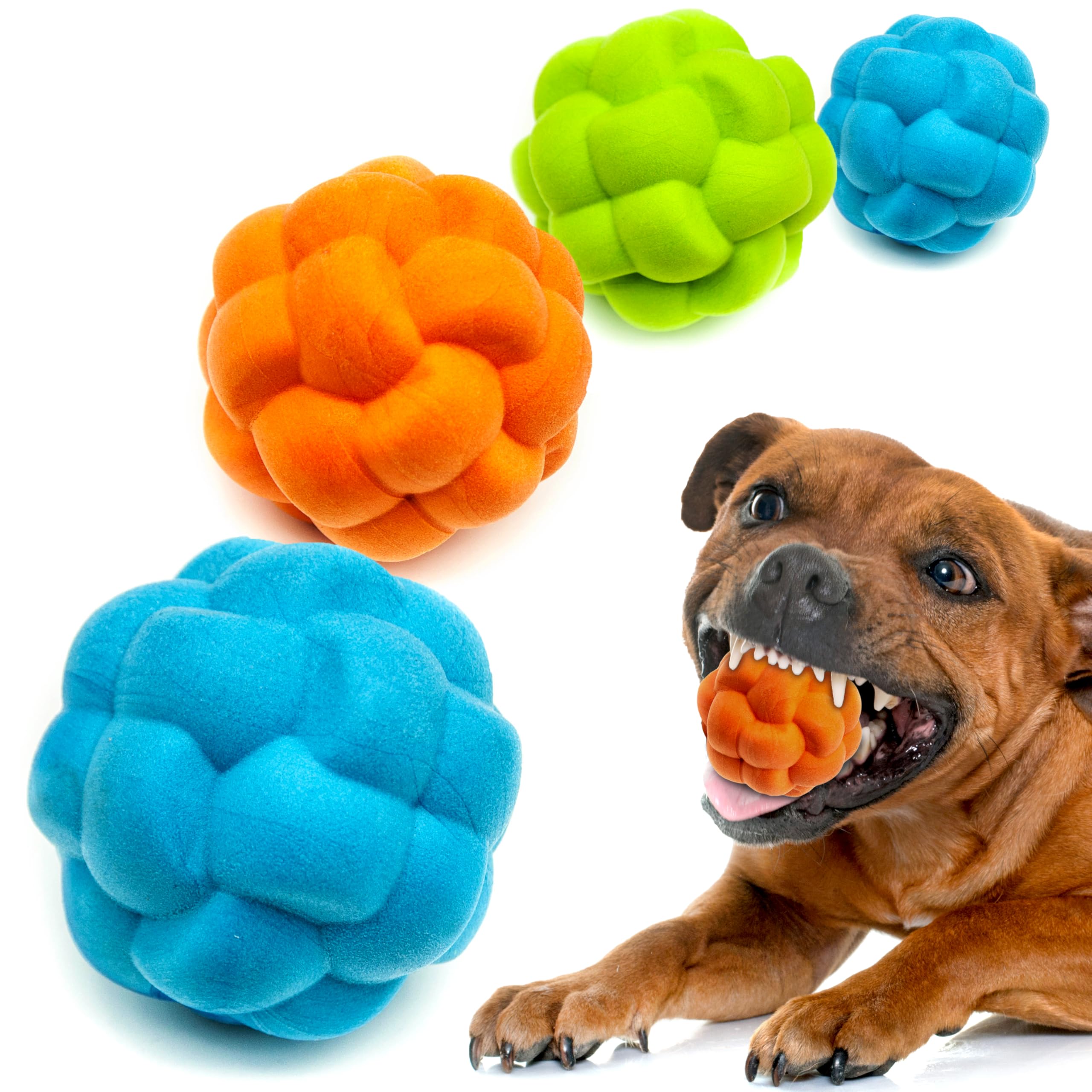 Petopedia 4x Dog Balls with SOLID CORE – High Bounce, Irregular Shape for Grip, Virtually Tough Toys – Interactive, Boredom, Rubber Foam Ball, Lightweight Pet Toy (Assorted (Pack of 4))