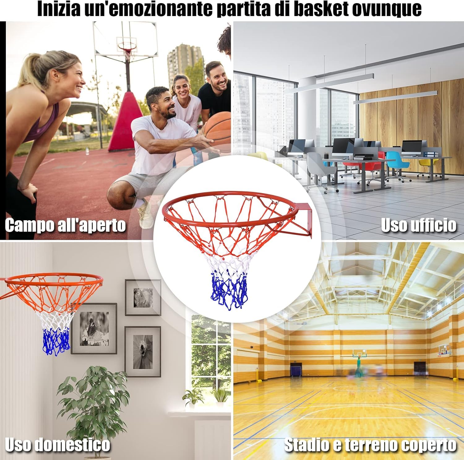 GYMAX Anello Canestro da Basket, in Ferro e PE, Rete di Pallacanestro a Muro, per Bambini e Adulti, Facile da Montare, Diametro di 46cm