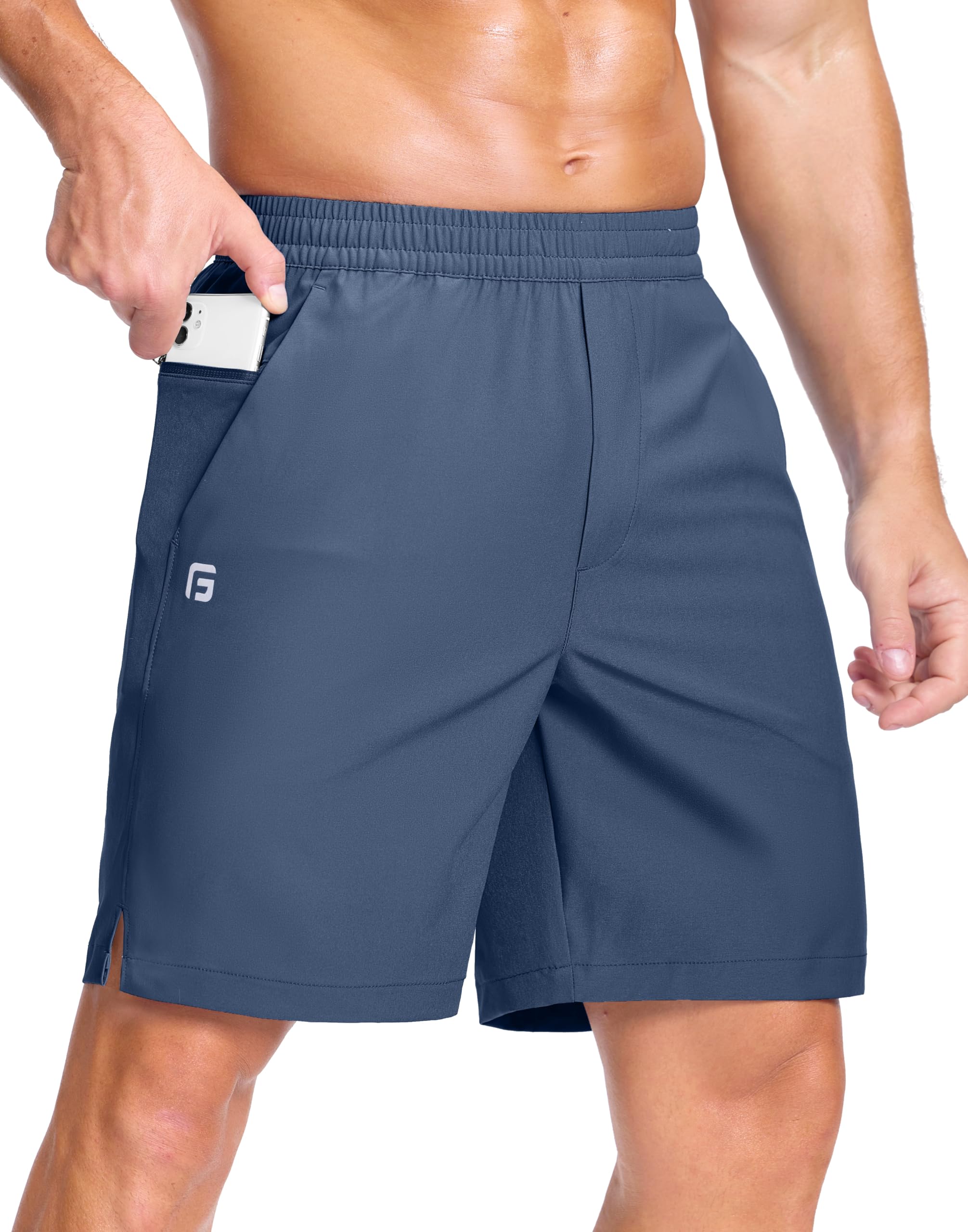GGJ Men's Lightweight Athletic Shorts with 2 Zipper Pockets 7"/9"/5" Gym Workout Running Quick Dry Tennis Shorts for Men
