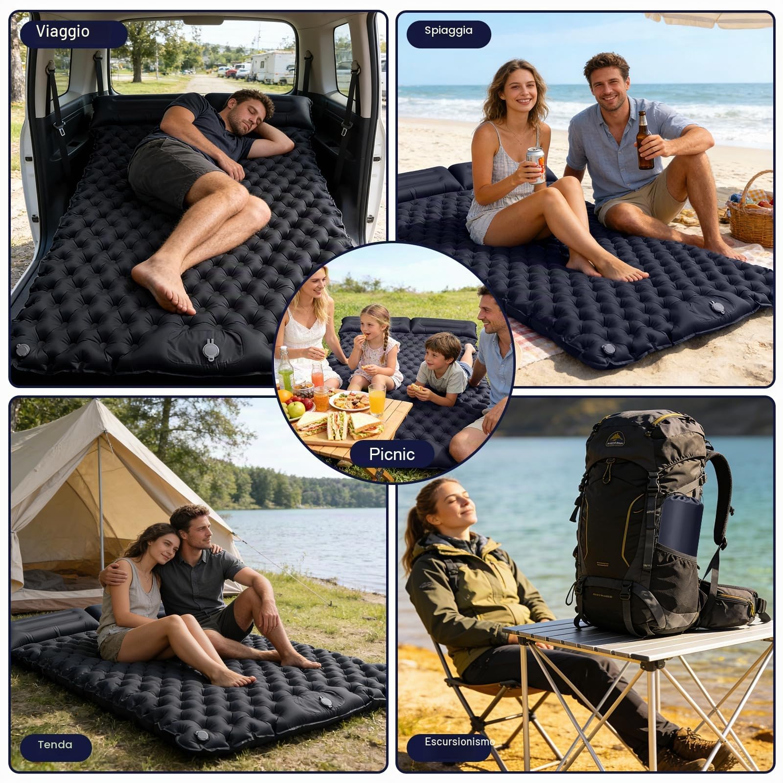 Materassino Campeggio Autogonfiante 2 persone,Ultraleggero Materasso Gonfiabile Campeggio con Cuscino,Portatile Materassino Autogonfiabilecon Pompa a Pedale, per Escursionismo,Trekking,Tenda
