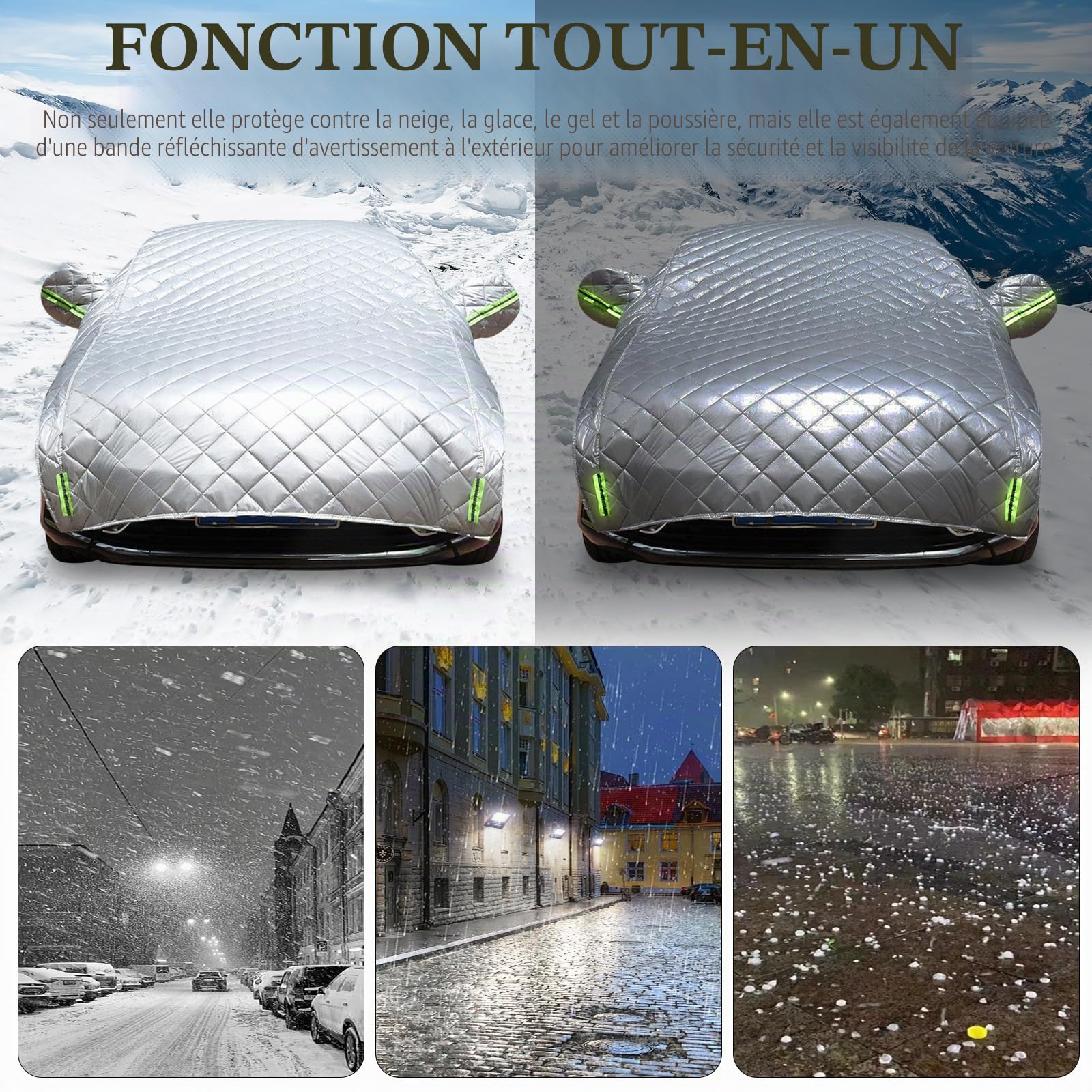 Bâche Voiture Anti-Grêle Extérieur pour Dacia Sandero Stepway 2021-2026,Bache Voiture Étanche Respirant Demi-Housses Auto Protection Exterieur Coton Anti UV Poussière Neige Hiver
