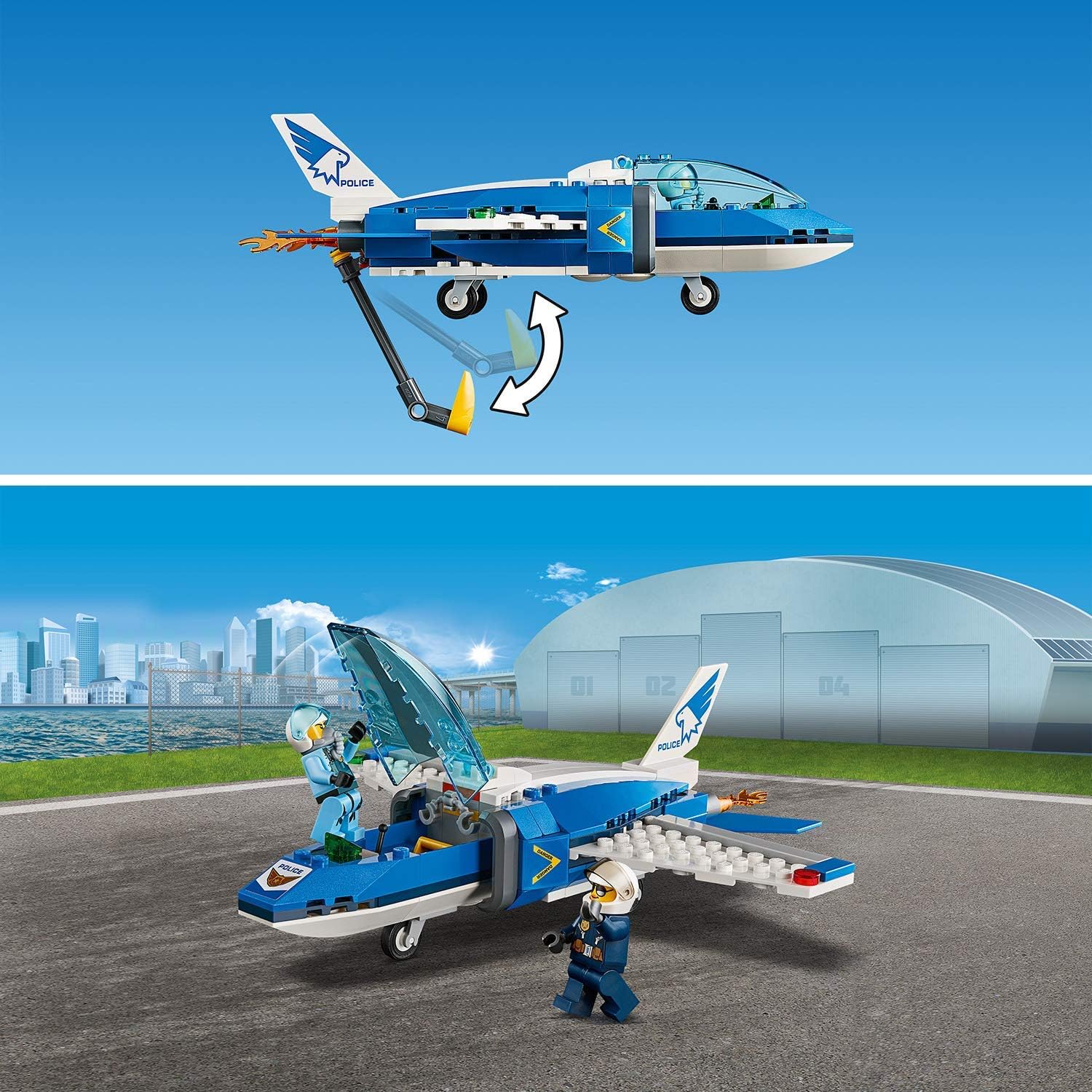 City Police Sky Police Parachute Arrest Playset, Toy Jet & Buggy Car, Police Toys for Kids