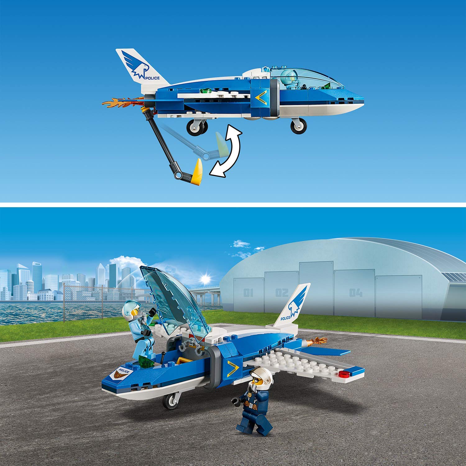 LEGO City Arresto con Il Paracadute della Polizia Aerea con 3 Veicoli: Aeroplano, Automobile e Moto Giocattolo, Set di Costruzioni per Bambini, 60208
