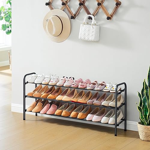 Miniatura 2 de Organizador de zapatos de 3 niveles, zapatero para armario, estante de metal de 28 pulgadas que se puede ampliar a 42 pulgadas, para dormitorio,