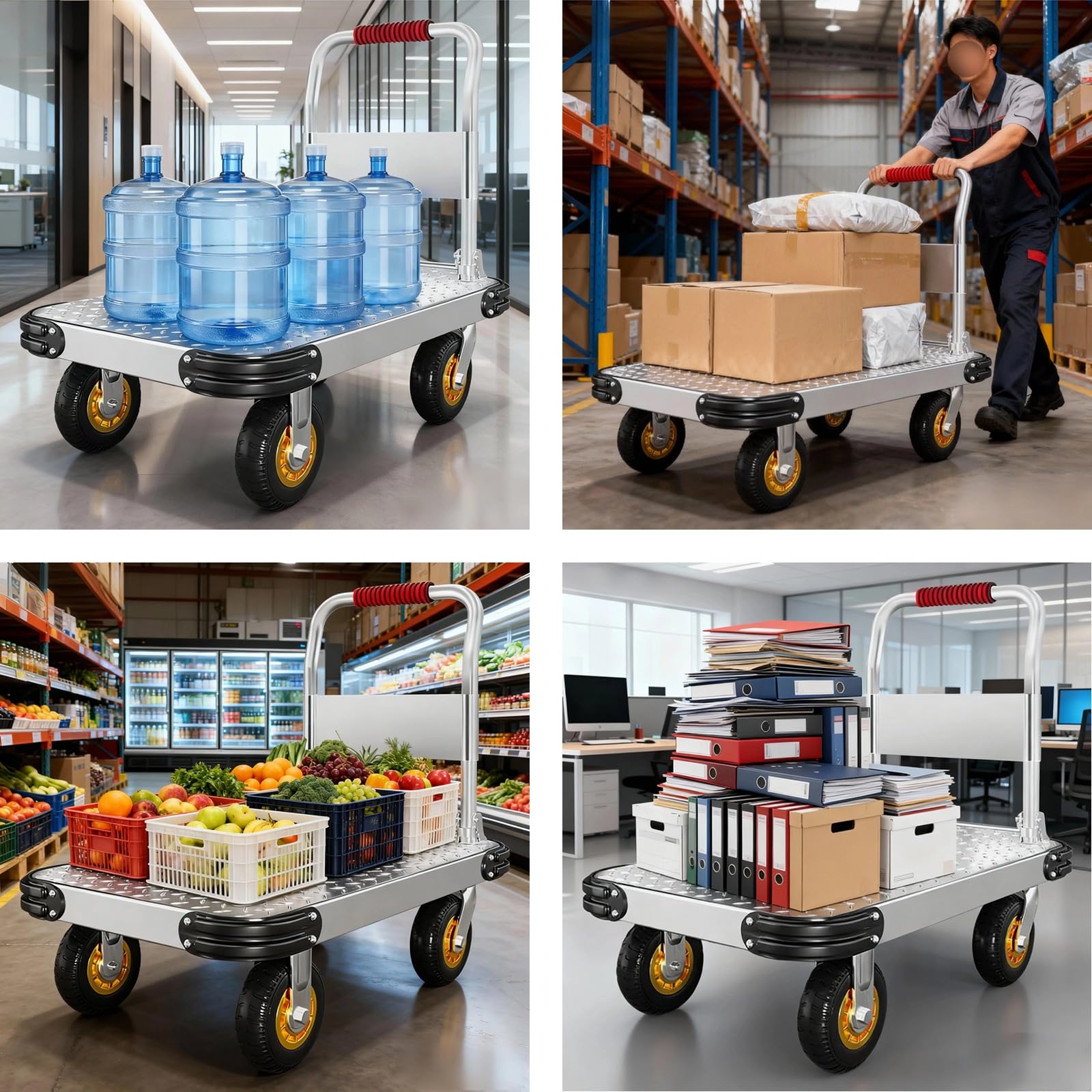 Carrello per trasporto pieghevole, Carrello Richiudibile Tuttofare, Portata 500 Kg, Carichi Pesanti Carrello In Acciaio, Facile Trasporto E Sollevamento Pesante (90×60cm)