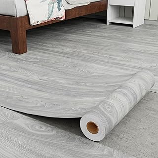 Homease Wood Grain Vinyl Flooring Roll 15.7" x 118" Light Grey Peel & Stick Waterproof Floor Tiles, Extra Durable Wear-Resistant Surface for Kitchen Bathroom Rental, Easy DIY Floor Covering
