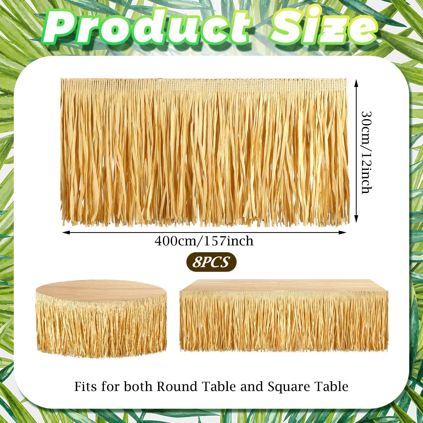 32 m langes natürliches Bastgras, Tischröcke, Fransen, hawaiianisches Luau-Strohgras-Rock für tropische Hawaii-Party, Tiki-Bar, Dachdekoration, Sommer, Strand, Party, Dekorationen, 400 x 30 cm,