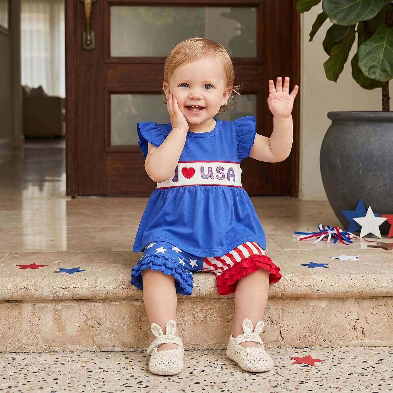 Baby Girl 4th of July Outfit Love USA Short Sleeve T Shirt Top Shorts Set Toddler Independence Day Summer Clothes