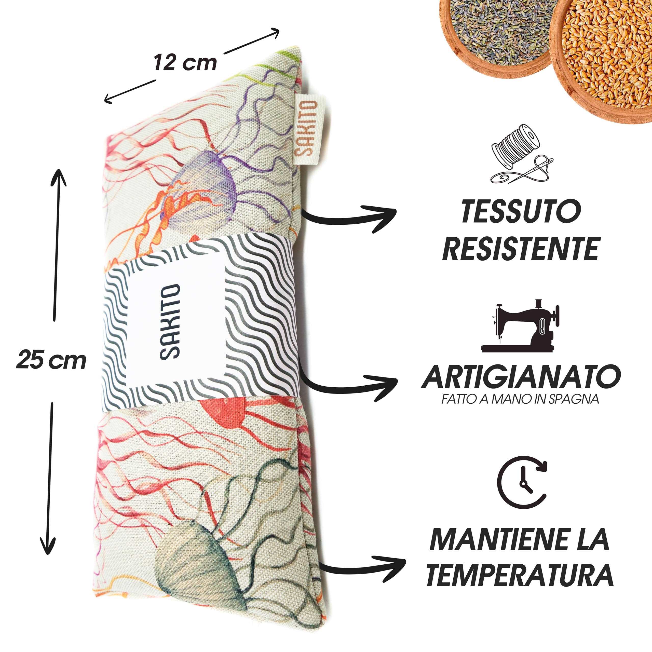 Cuscino Termico Microonde (25x12 cm) - Cuscino Riscaldabile Naturale per Dolori Mestruali - Utilizzo Caldo o Freddo - Elevata Ritenzione del Calore - Tessuto di Qualità - Profumo di Lavanda