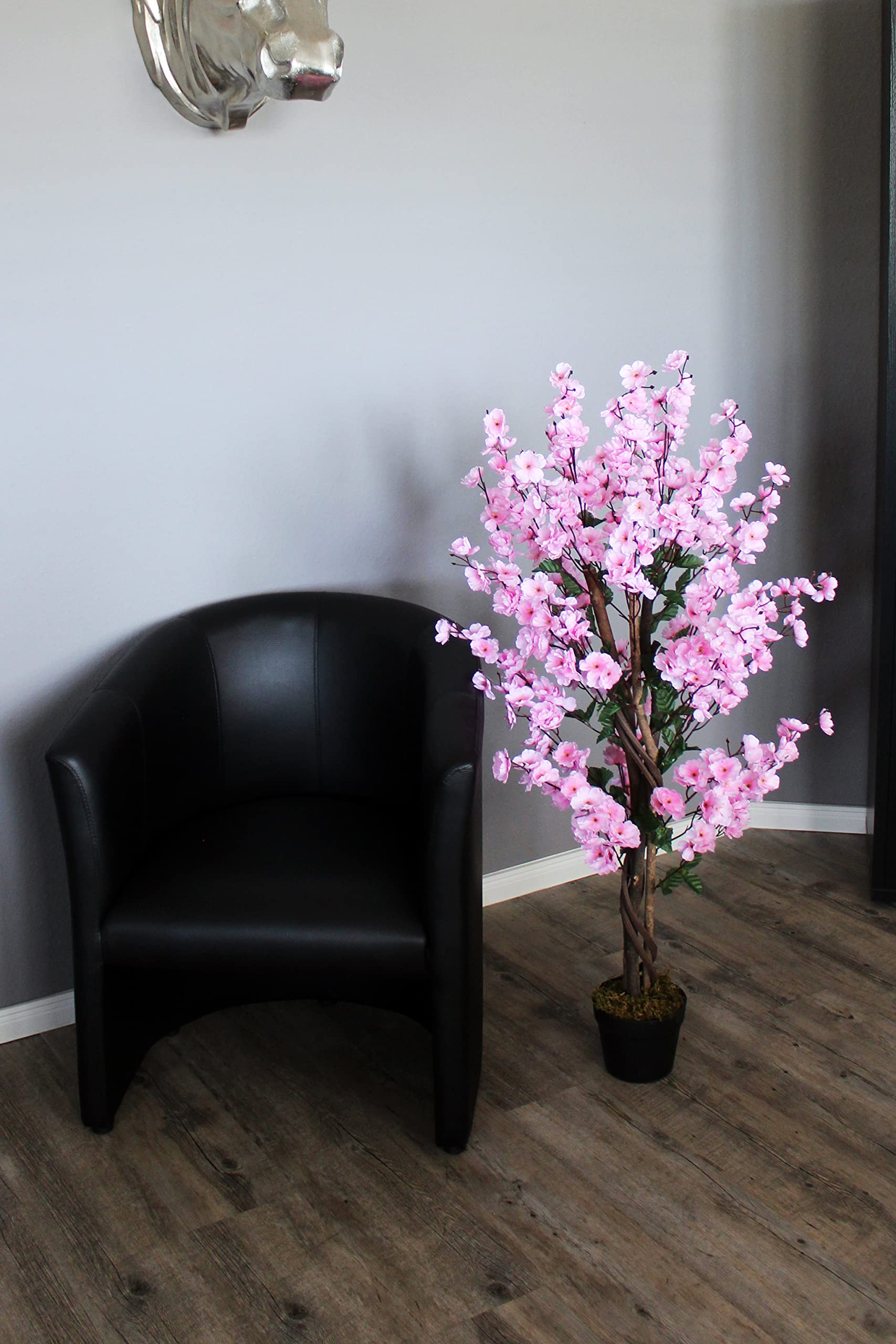 Arnusa Plante Artificielle à Fleurs Roses Arbre Artificiel 120 cm Décoration du Salon Grande Plante en Pot Fleur de Printemps