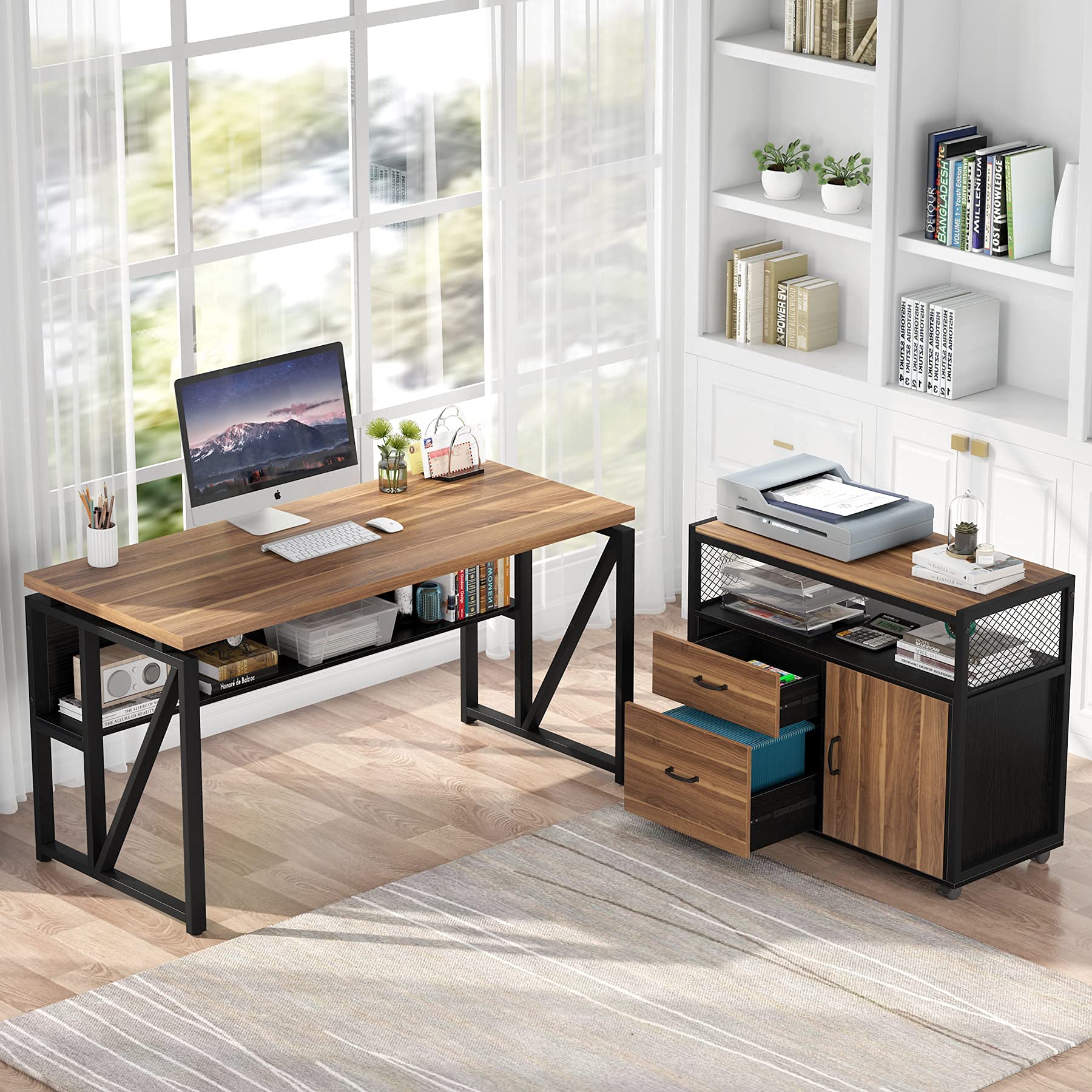 Tribesigns L Shaped Desk with Drawer 55 inches Executive Desk