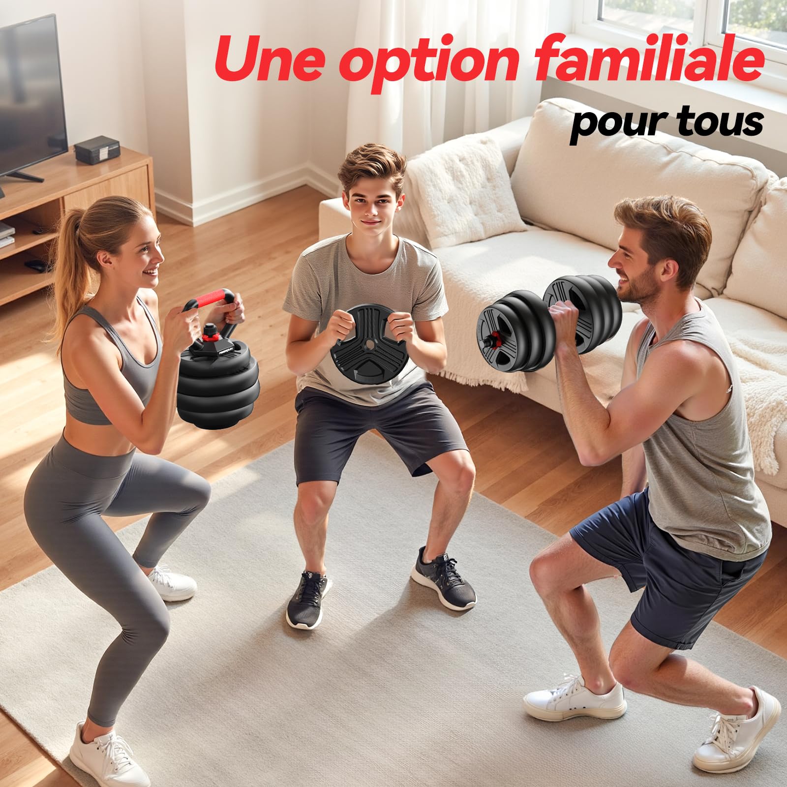 FEIERDUN 10/15/20/25/30/40kg 5 En 1 Kit Haltères Musculation, Poids Réglable, Disque Musculation Dumbbells Barres Pour La Salle De Sport