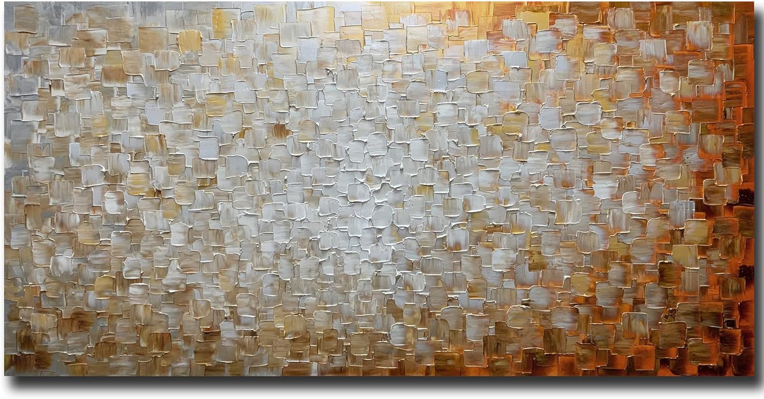 V-inspire 24x48 Inch Hand-Painted Abstract Orange 3D Oil Painting - Large Contemporary Canvas Wall Art for Living Room Bedroom