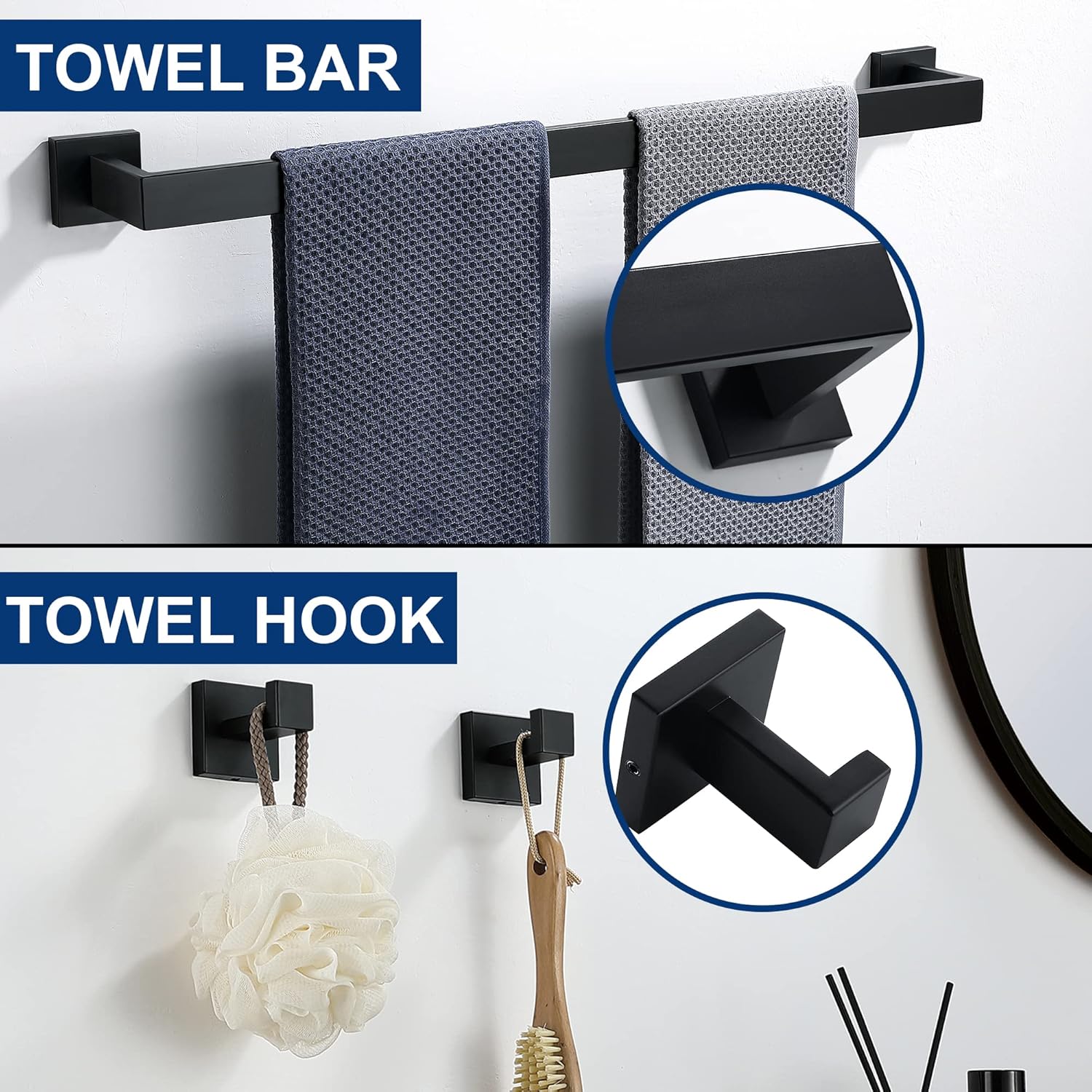 Matte Black Stainless Steel 5-Piece Bathroom Hardware Set