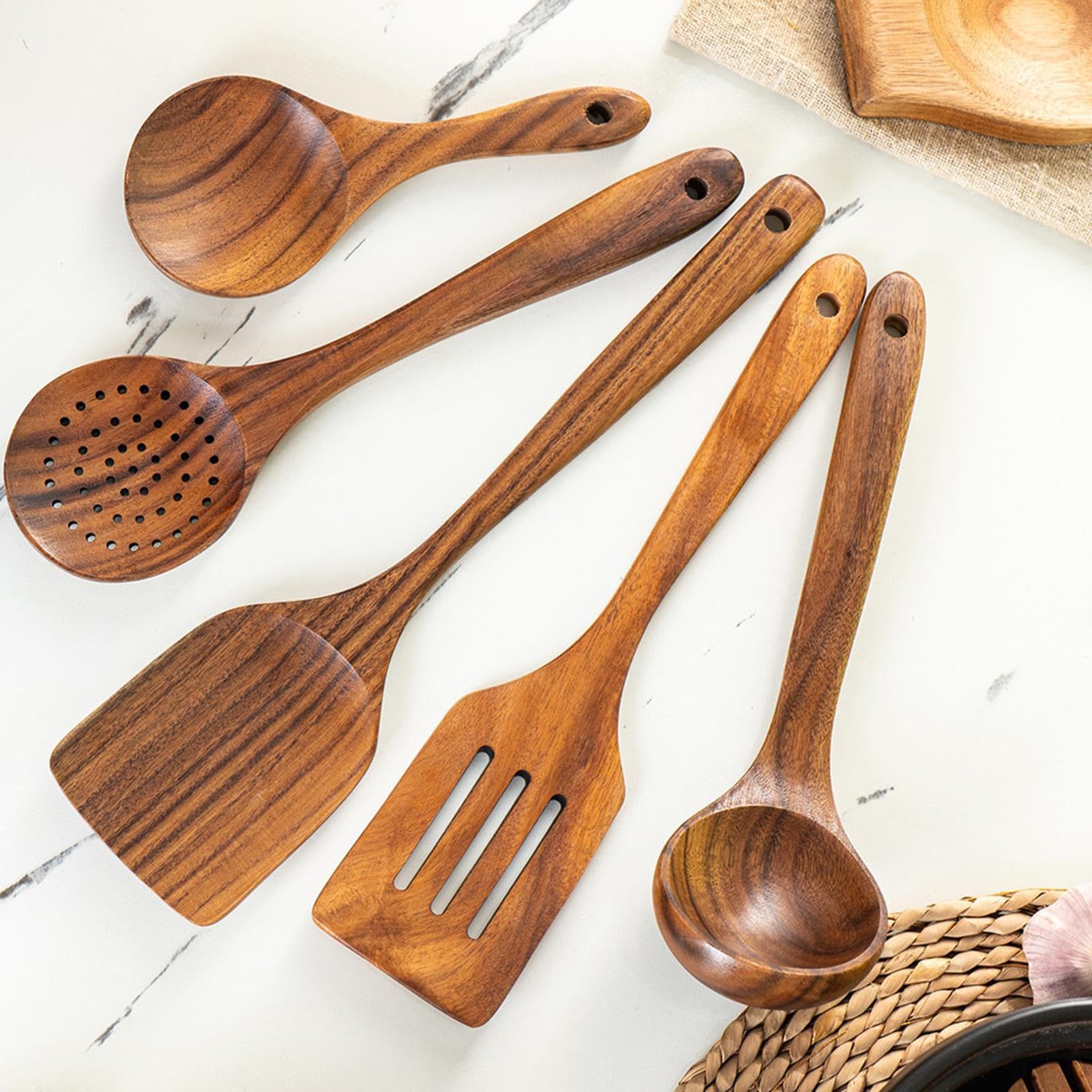 Holz Kochutensilien - 10 Teilige Akazienholz Hitzebeständige Löffel, Küchen