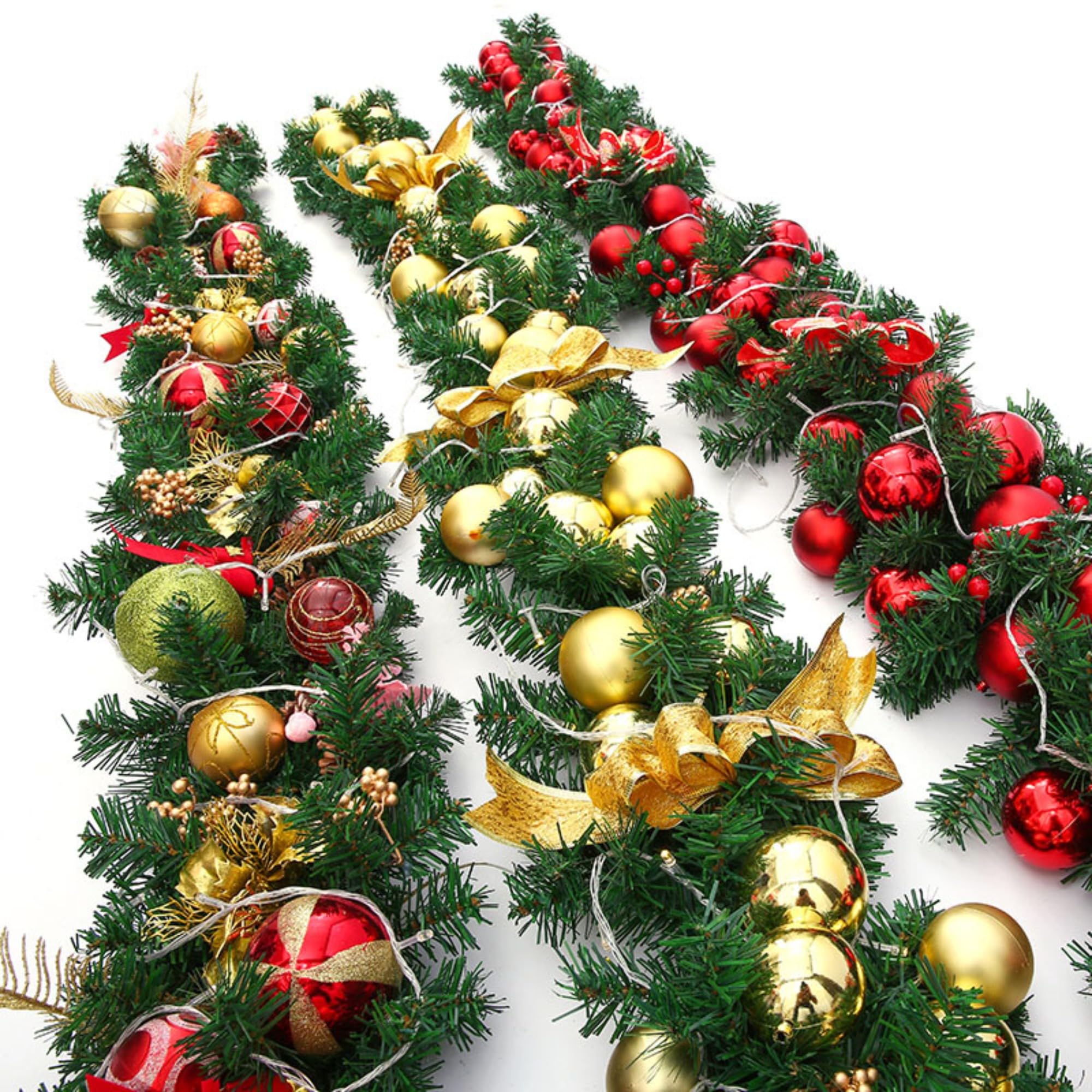 Weihnachtsgirlande, 270 cm Tannengirlande mit Tannenzapfen und Weihnachtskugeln, Weihnachtskranz für Weihnachtsdeko Innen und Außen, Treppengeländer & Türrahmen (Rot)