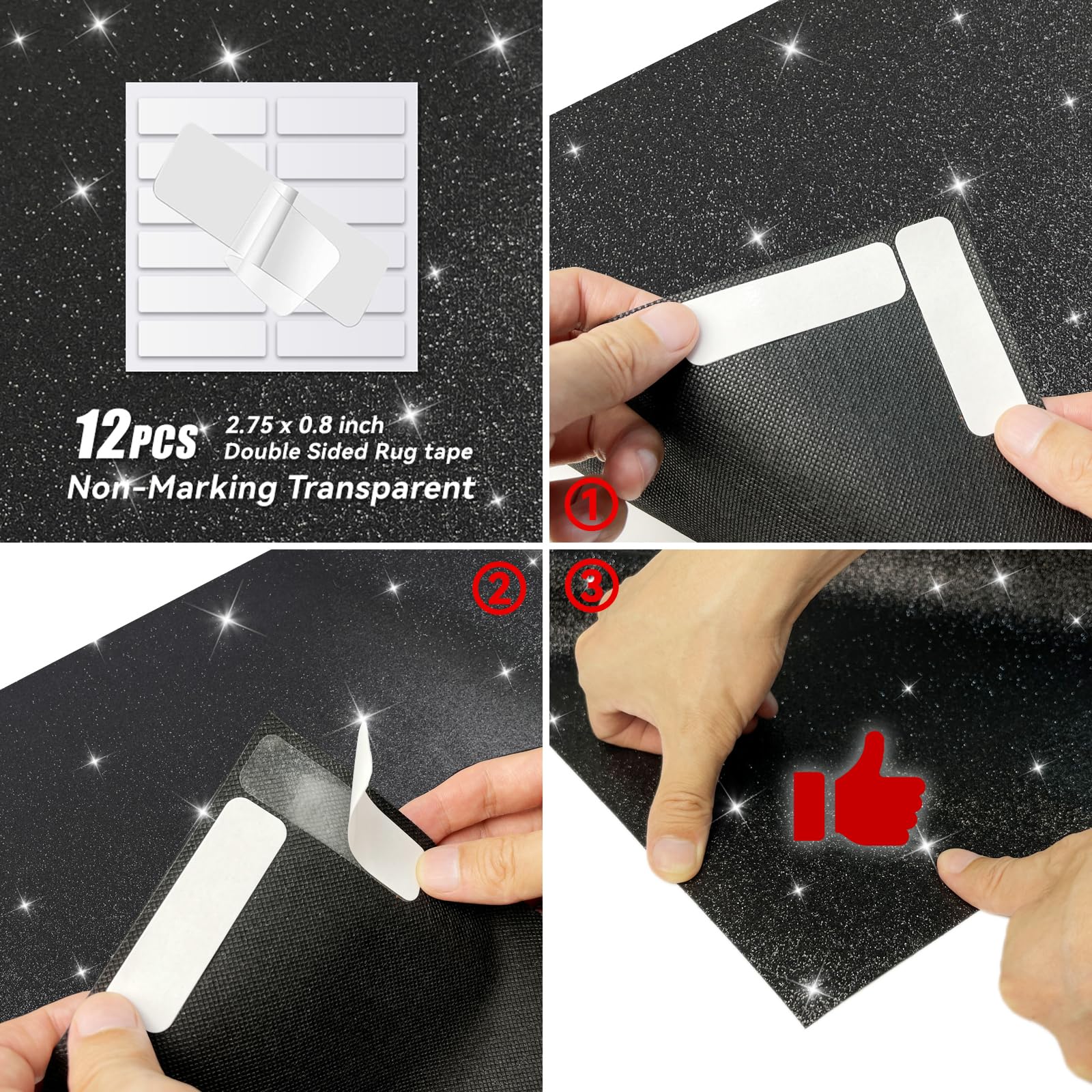 EZLucky Glitzernder schwarzer Teppichläufer für Party, 2,46 x 15 m, 200 g/m², Glitzer-Vliesstoff, Hollywood-Teppich für Veranstaltungen, Gangläufer für Hochzeitszeremonie,