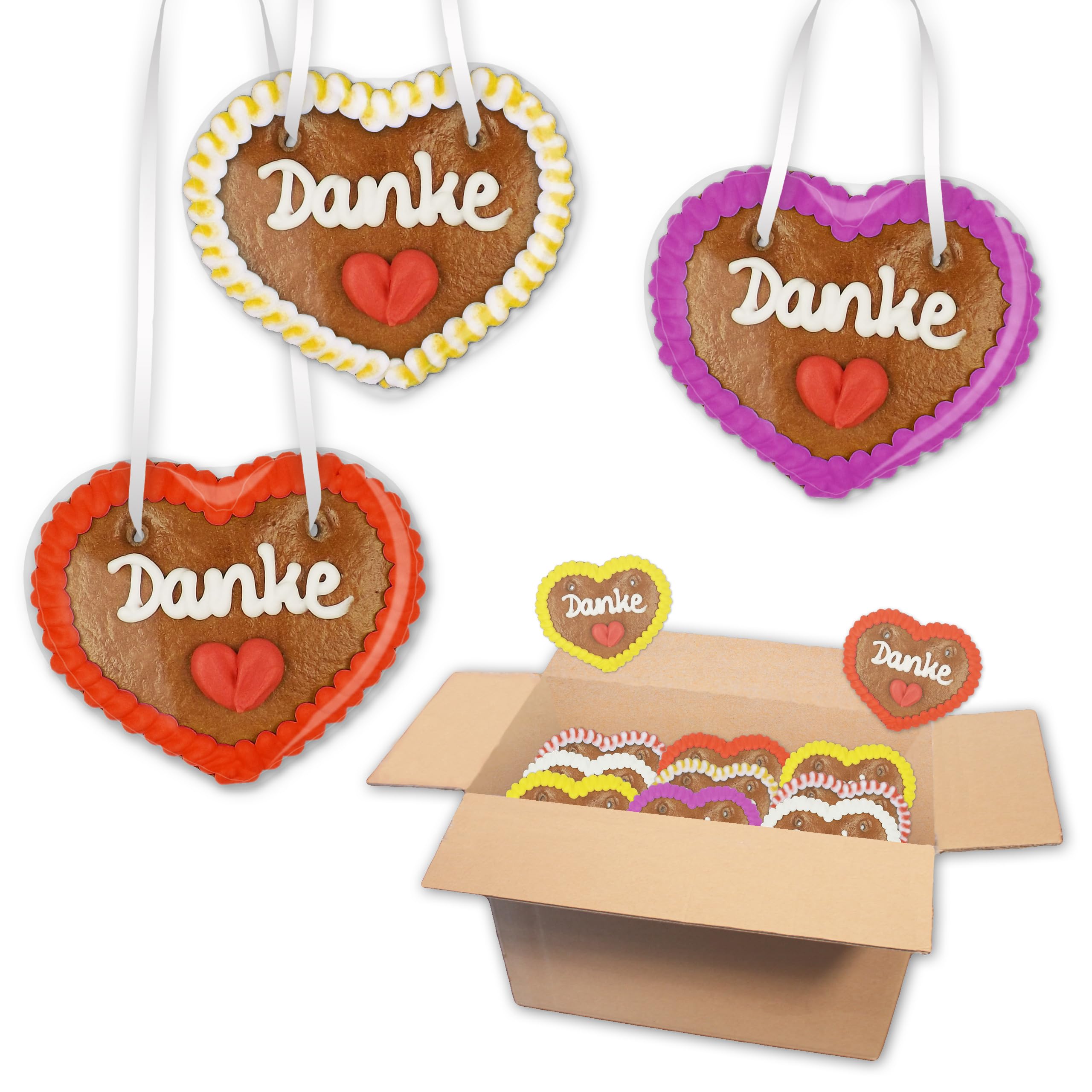 30x Lebkuchenherzen "Danke", 8 cm variierend - Liebevolles Geschenk | LEBKUCHEN WELT Süßes Dankeschön für Freunde, Kunden oder Mitarbeiter – als kleine Aufmerksamkeit, Mitbringsel und Give-away