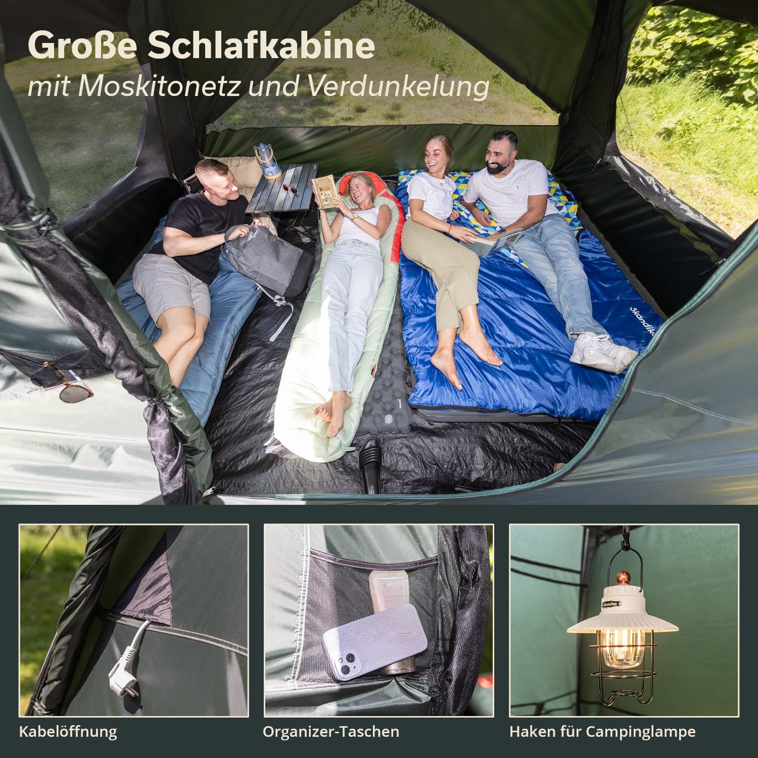 Skandika Kuppelzelt Västervik 5 | NEUES Modell 2024, Camping Zelt 5 Personen mit Vorraum, eingenähter Zeltboden, wasserdicht, 195 cm Stehhöhe, 3000 mm Wassersäule, 3 Eingänge | Familienzelt