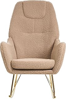 Beliani Silla Mecedora de bouclé tapizada Patas de Metal Doradas con reposabrazos Sala de Estar Beige Gulsele
