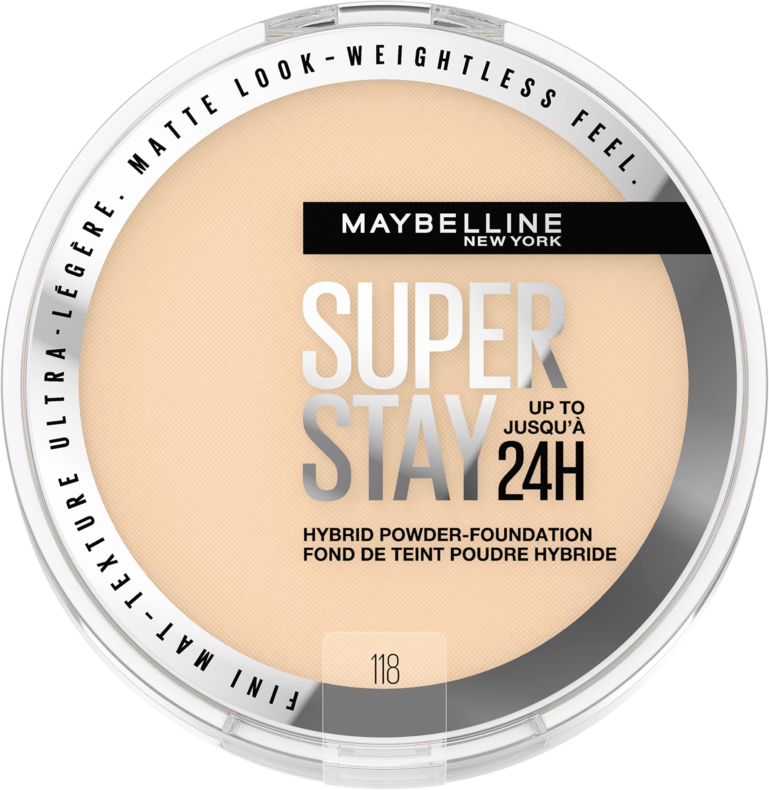 Super Stay Up to 24HR Hybrid Powder-Foundation, Medium-to-Full Coverage Makeup, Matte Finish, 118, 1 Count