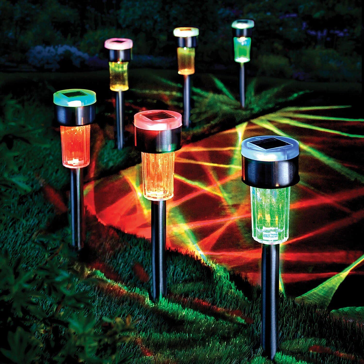 Coopers of Stortford - Solar Stake Lights, Pack of 12 - Colour Changing LED Garden Lights, Made from Stainless Steel - Weather-Resistant Garden Lighting
