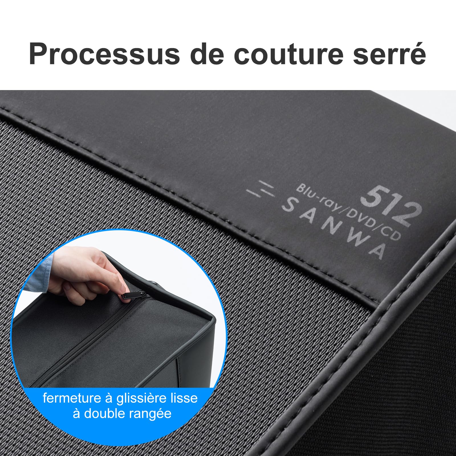 SANWA Pochette CD/DVD 512 Disques, Boîtier de Rangement Rigide avec Fermeture Éclair et Poignée, Étui Portable pour VCD, Blu-Ray, Films, Musique – Maison, Bureau, Voiture, Noir