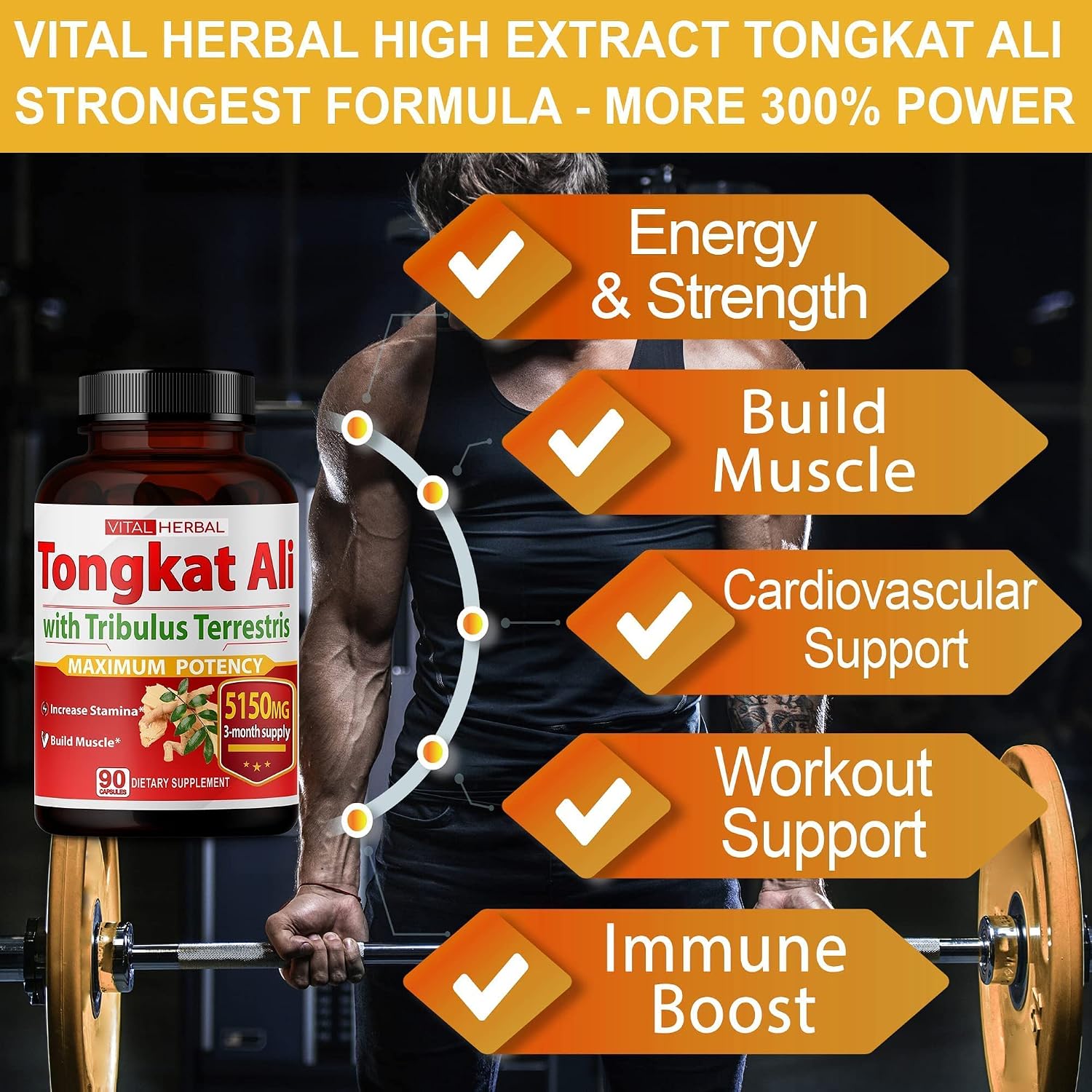 Ultra Tongkat Ali Extract Capsules Equivalent to 5150mg - Maximum Strength with Ashwagandha Tribulus Terrestris Ginseng Horny Goat Weed for Men Women- Increase Energy Build Muscle - 90 Days Supply