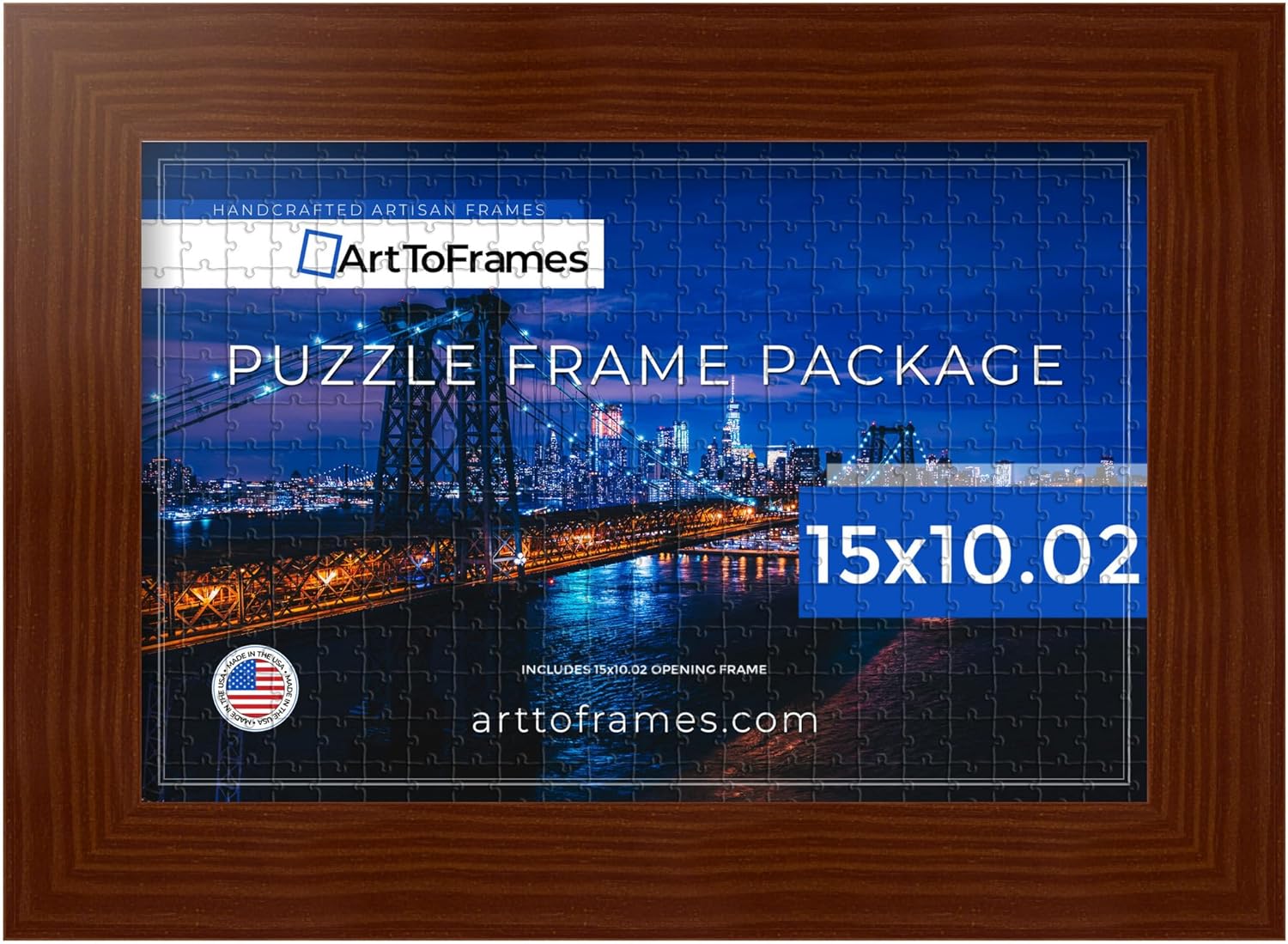 ArtToFrames 15x10.02 INCH/38x26 CM Brown Frame for 1000 Piece Puzzles.This 2.00 Inch Custom Wood Puzzle Frame is Honey - Comes with Regular Glass (PuzzleHE9187-15x10.02)