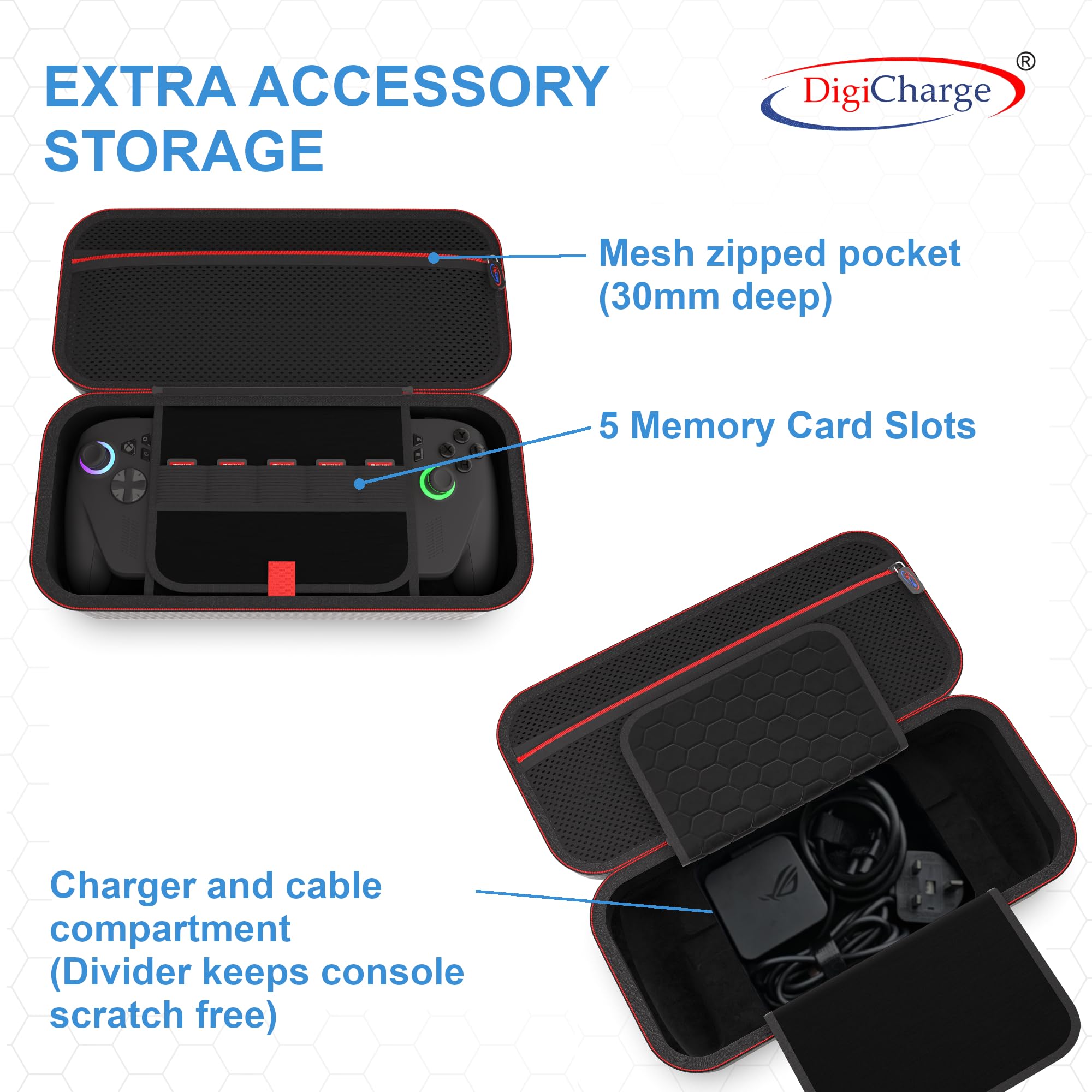 Digicharge Custodia per Rog Xbox Ally / Ally X e accessori - 2 x protettive per schermo, Custodia rigida per il trasporto, custodia protettiva da viaggio portatile per (2025) X Box portaoggetti