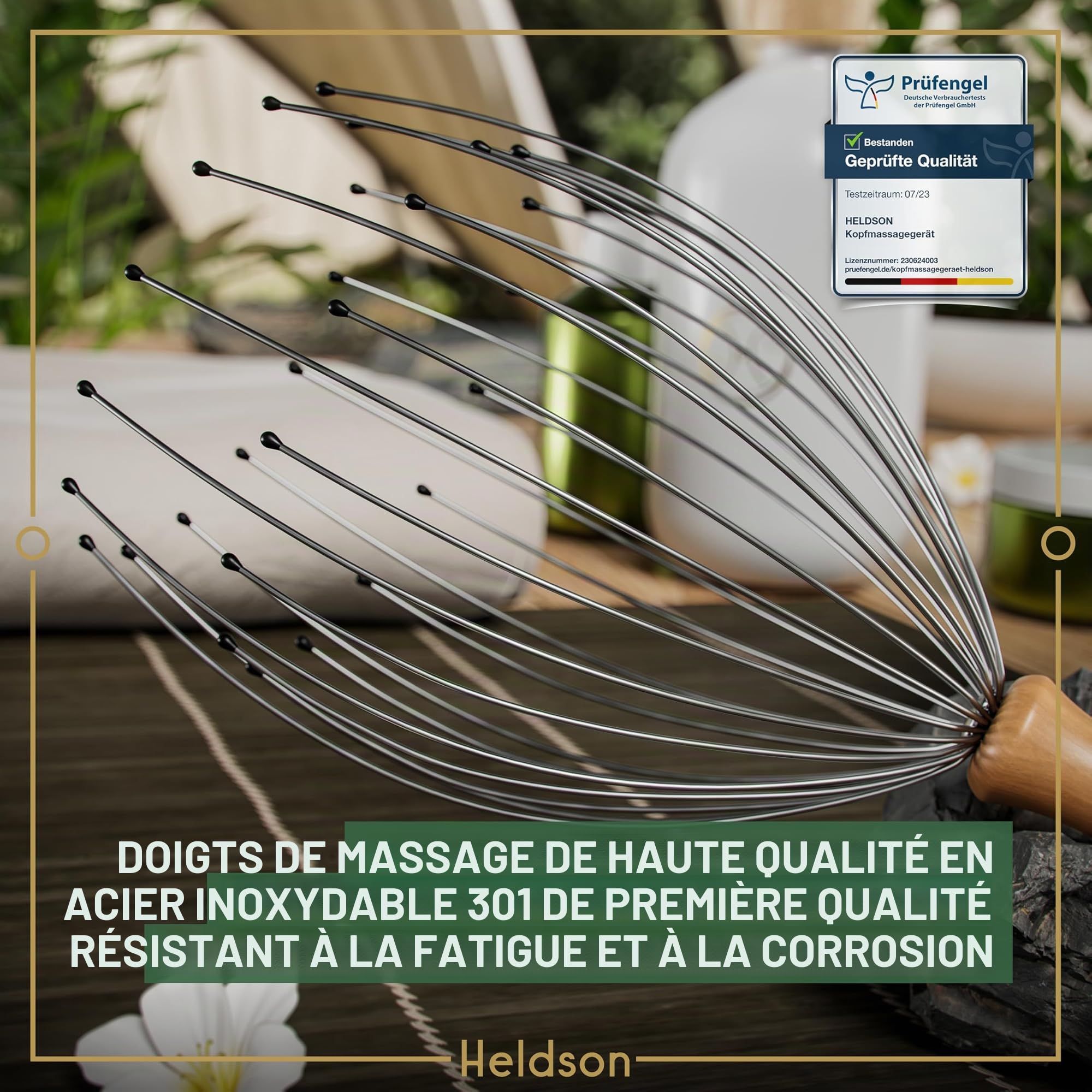 HELDSON® FSC® 100% Massage Tête Araignée - Masseur de Tête et Cheveux - Grattoir du Cuir Chevelu - Cadeau Bien-être