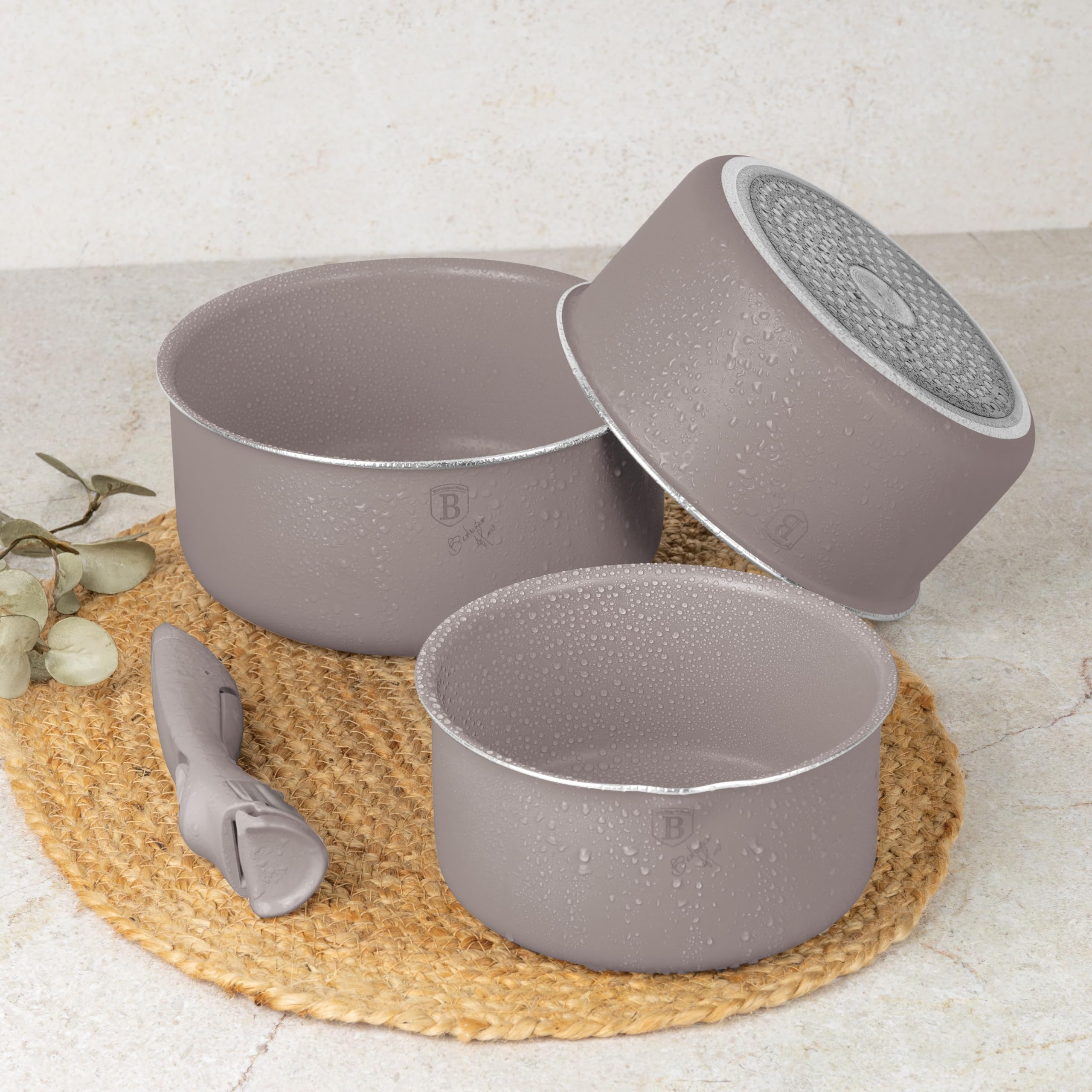 Berlinger Haus 13-teiliges Kochgeschirr-Set mit Titanbeschichtung - Taupe Nordic Collection, antihaftbeschichtet, langlebig, induktionsgeeignet, pflegeleicht, elegantes Design