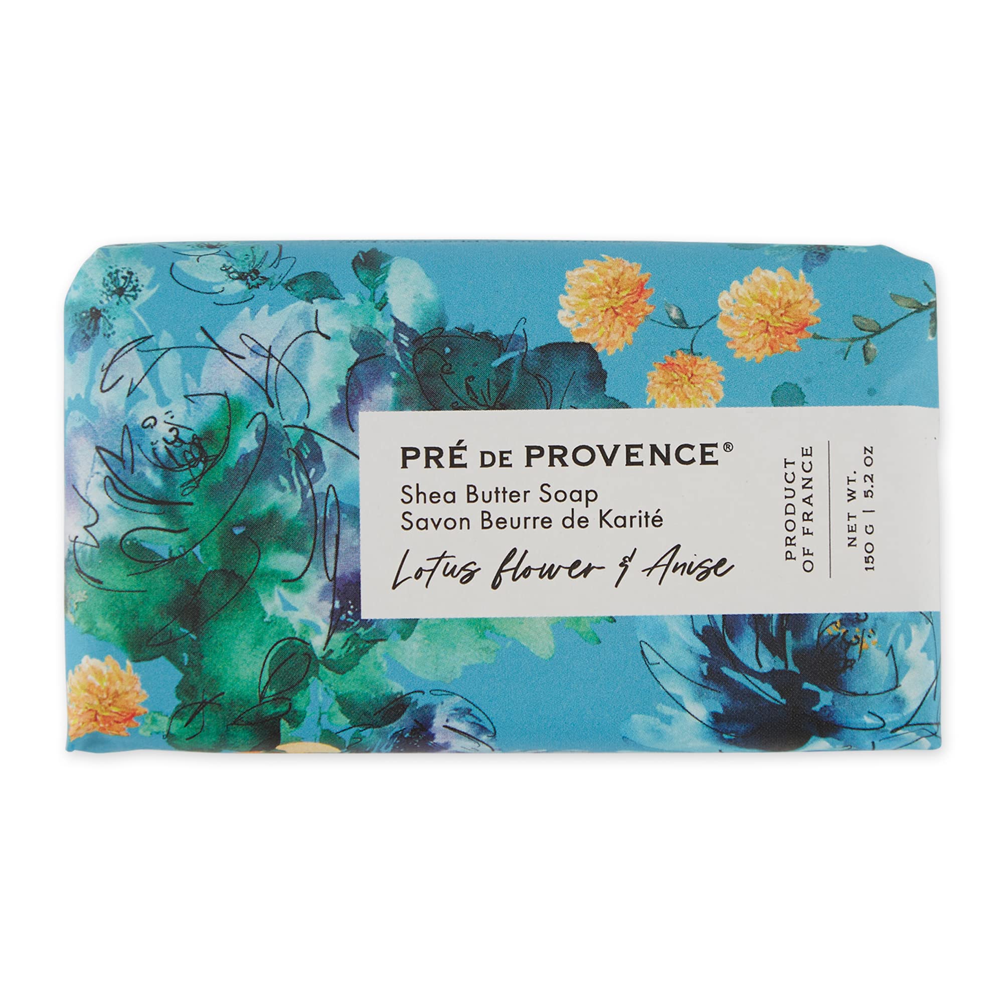 Pre de Provence Wrapped Artisanal Soap Bar, Organic Shea Butter Enriched, Natural French Skincare, Quad Milled for a Rich Smooth Lather, Lotus Flower