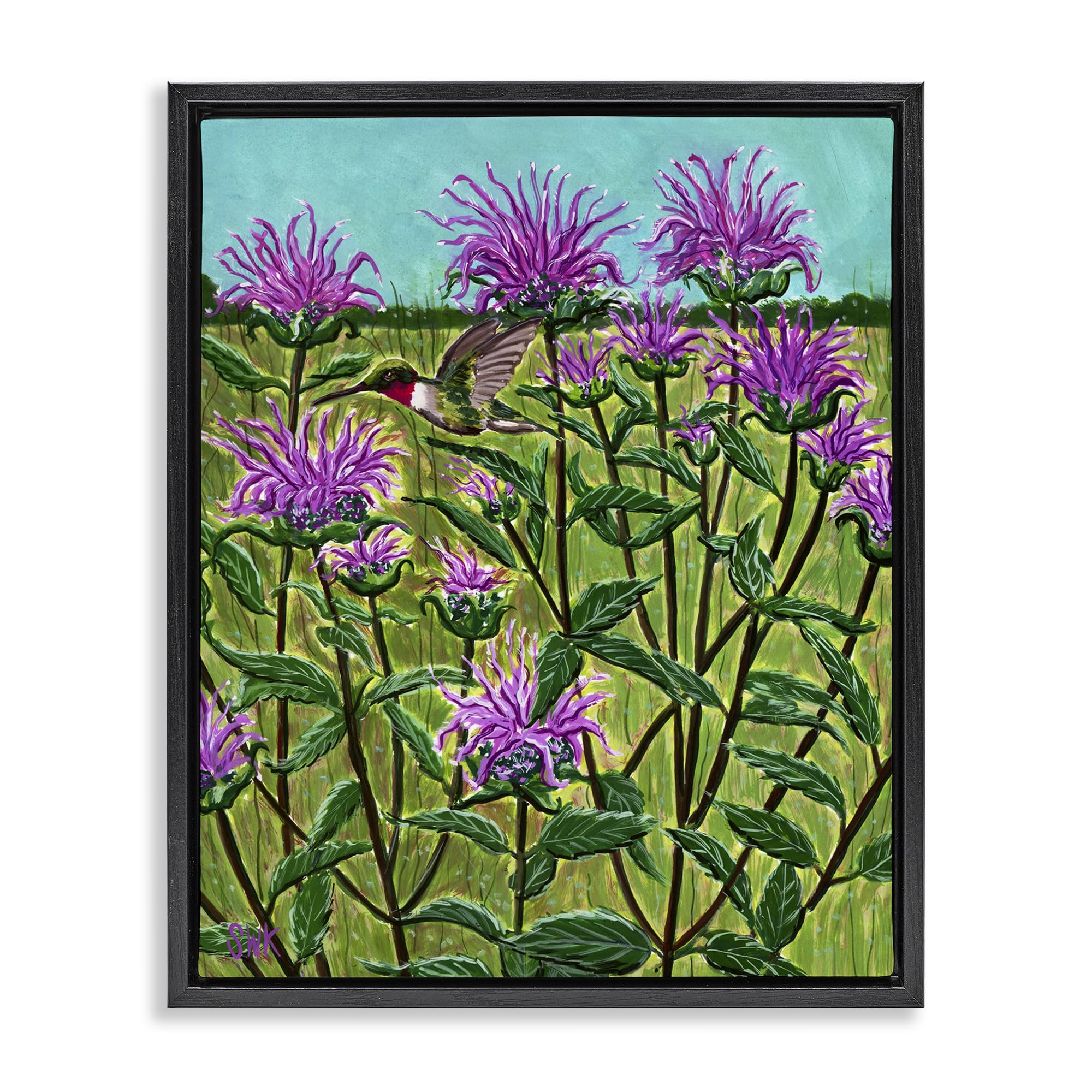 Stupell Industries Jet Black (Matte) 'Ruby Throated Hummingbird & Beebalm'| Floating Frame Canvas Art