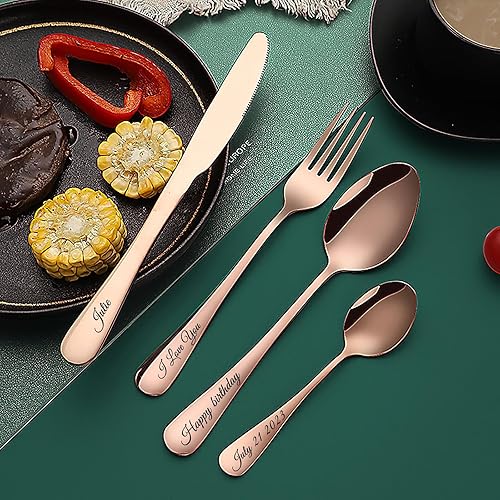 Miniatura 2 de Cubiertos grabados personalizados, juego de vajilla personalizado con caja de regalo, nombre de letras personalizadas, tenedor, cuchillo, cuchara,