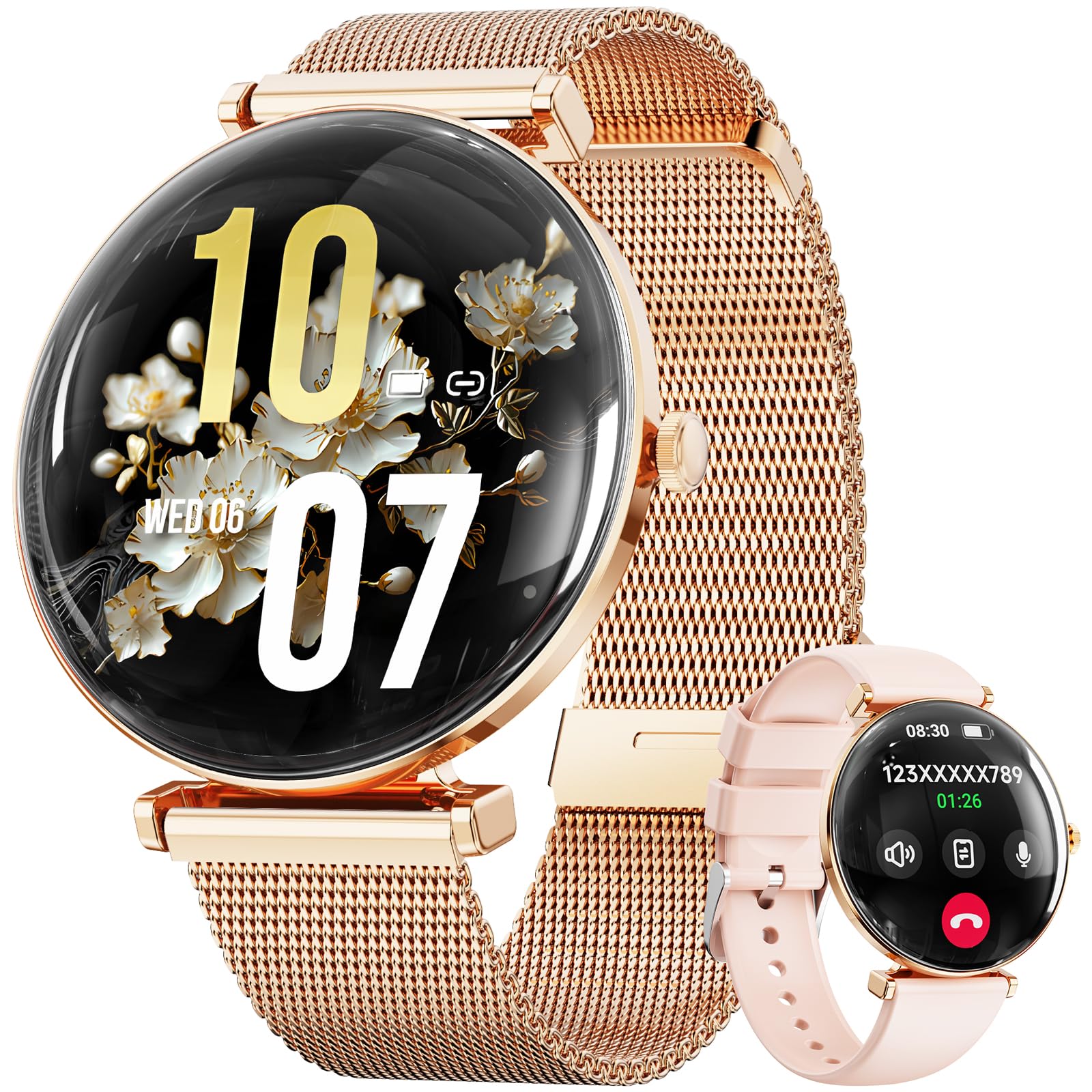 Hwagol Smartwatch Damen, Konvexe Licht Dünn Smartwatch für Damen, 1,43 Zoll AMOLED Touchscreen, Sportuhr mit Fitnessuhr, DIY Zifferblatt, Schlafüberwachung, Schrittzähler Smart Watch für Android