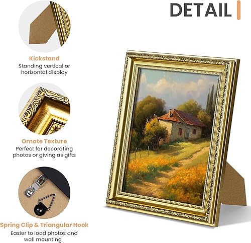 Miniatura 4 de upsimples Marco de fotos de 8 x 10 pulgadas con cristal real, marcos de fotos vintage ornamentados para pared o mesa, marco de fotos dorado de 8 x