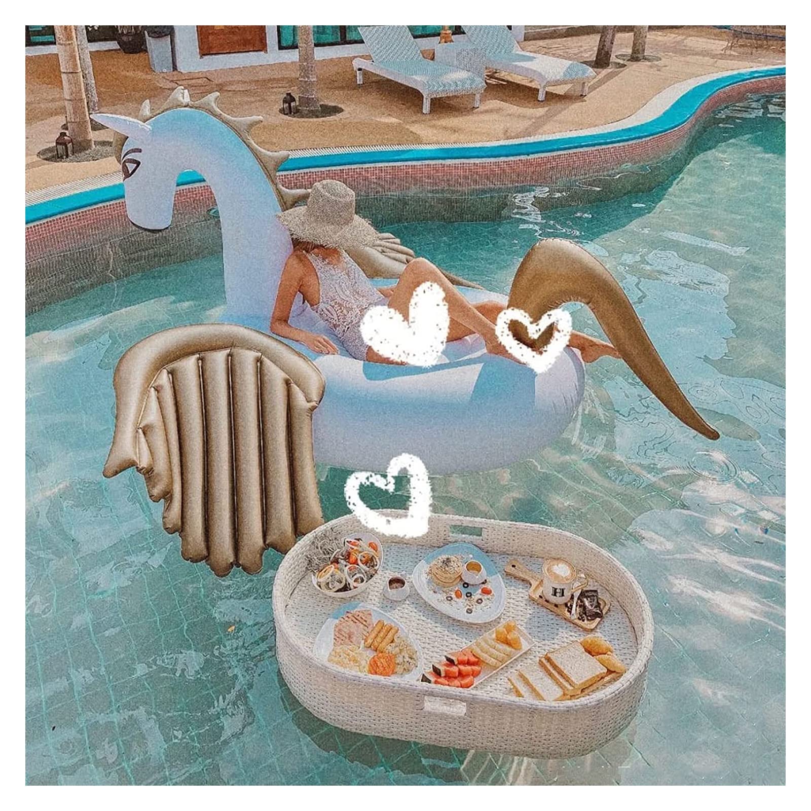 Plateau de Service Flottant de Luxe, Plateau de Piscine, Plateau de Petit-déjeuner Flottant Ovale en rotin, Plateaux de Service flottants de 100 x 50 x 20 cm, Plateau de Table de Bar en roti