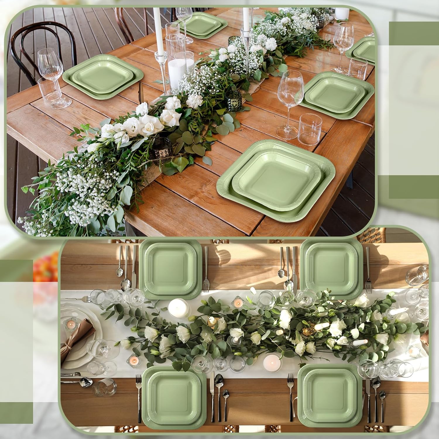 Umigy 160 Pcs Sage Green Paper Plates Sage Green Disposable Square Plates for Party Dessert