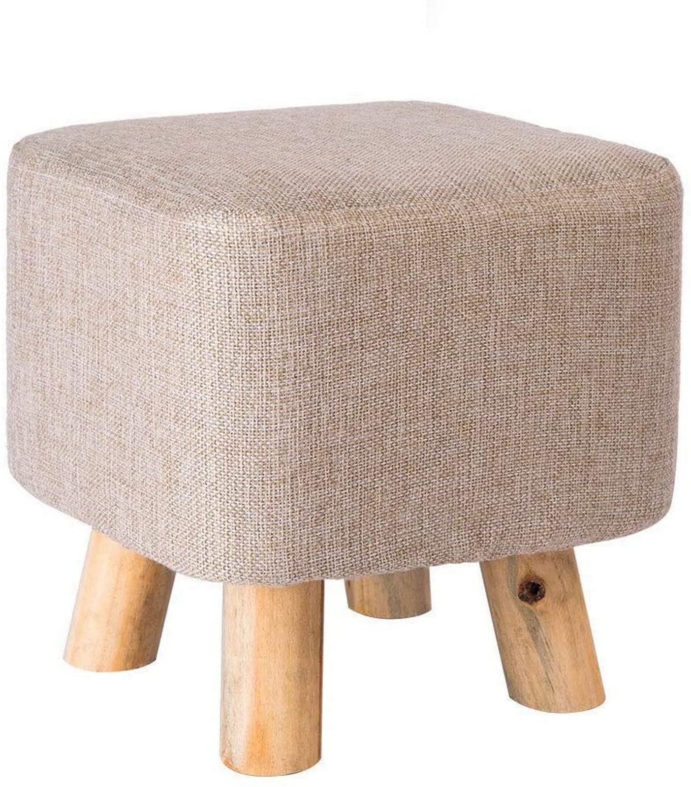 Repose-pieds carré en bois avec pouf en tissu lavable pour salon et chambre