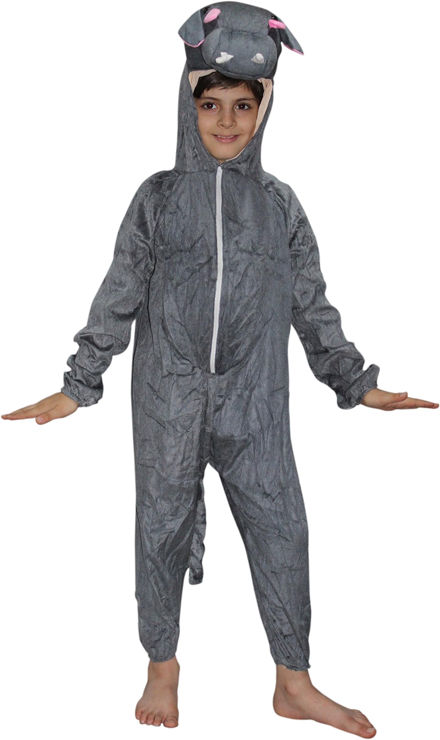 Kaku Fancy Dresses Fleece Hippo Water Animal Costume For Kids - Grey, 7-8 Years | Animal Fancy Dress For Boys & Girls