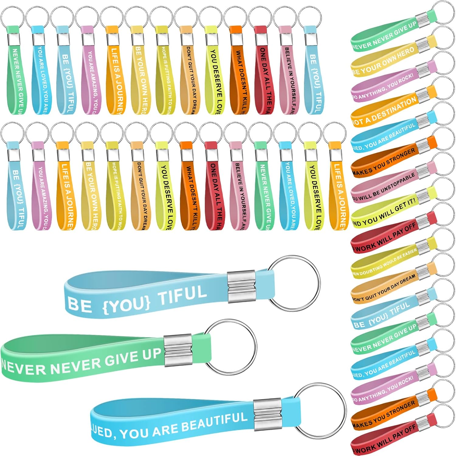 Estune 48 Pcs Inspirational Quote Keychains Bulk Motivational Silicone