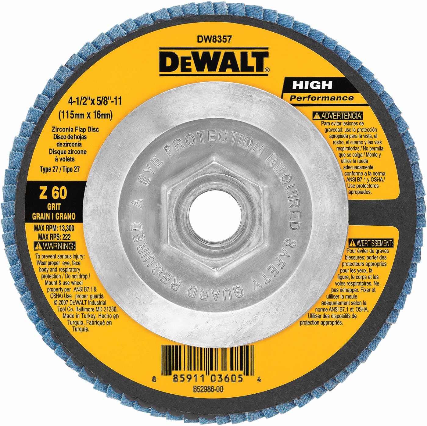 DEWALT DW8359 4-1/2-Inch by 5/8-Inch-11 120g Type 27 HP Flap Disc