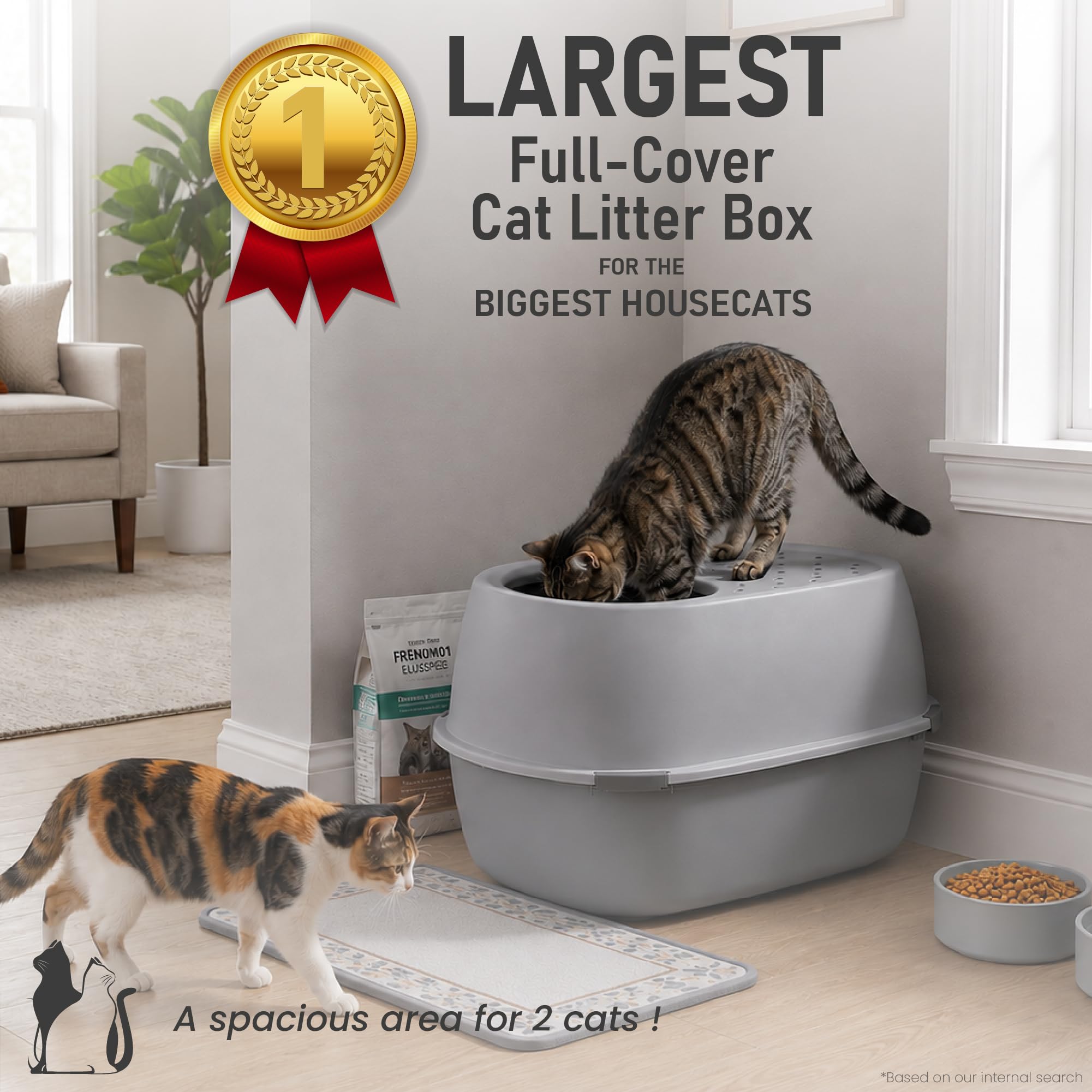 Iris Ohyama, Arenero XL para Gato, Bandeja de Arena XXL para Gato, Gris, Caja de Arena, Apertura Superior, Fácil de Limpiar, para Gato Adulto Grande, Dos Gatos, Maine Coon, sin BPA - Punt-XL
